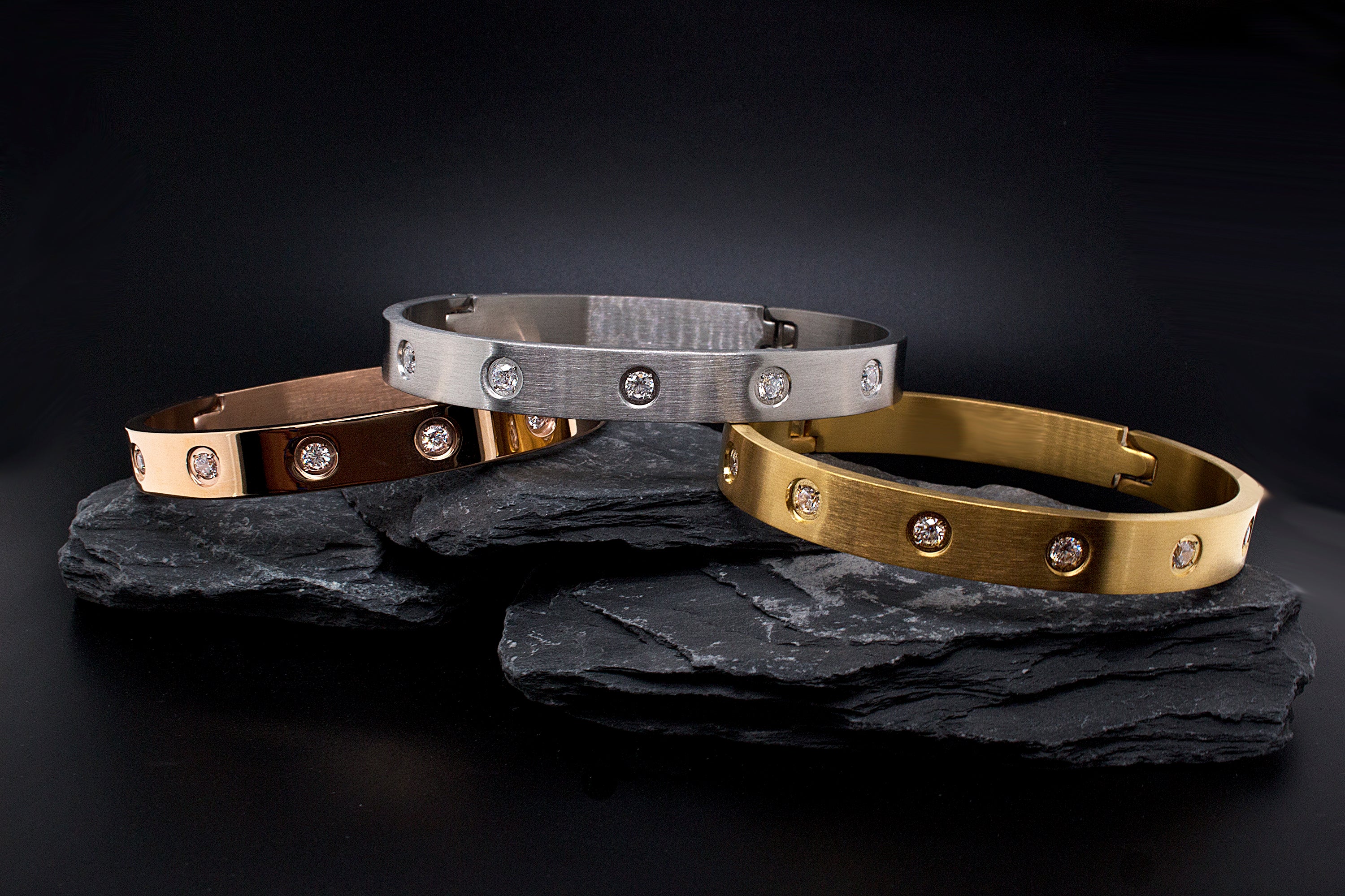 bracelets, stainless steel, love bracelets, stackable bracelets, yellow gold bracelet, silver bracelet, rose gold bracelet