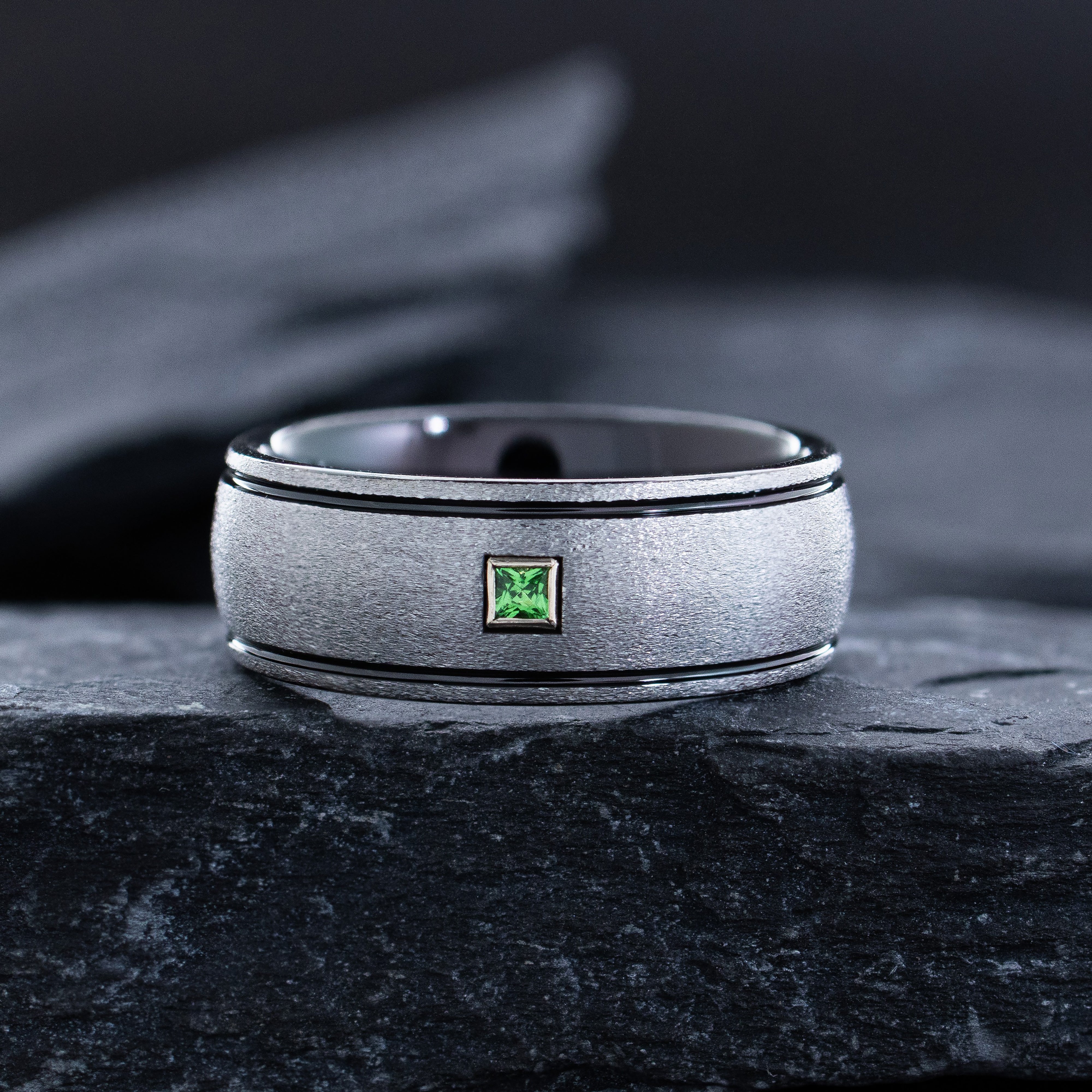 8mm Stone Finished Tungsten Carbide Ring with Custom Birthstone