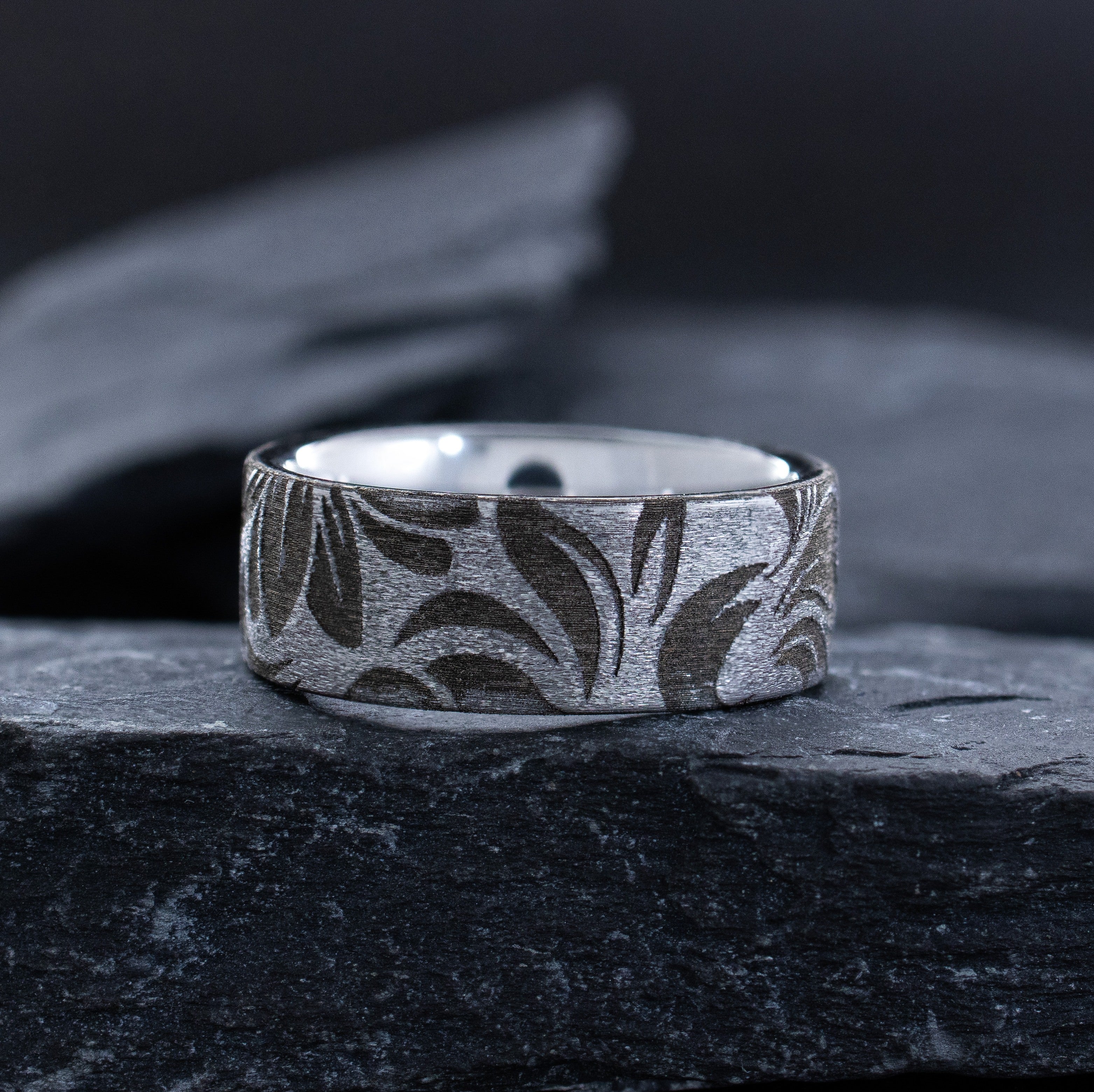 Floral Deep Engraved Tungsten Carbide Ring, 8mm Wedding Band For Him and Her