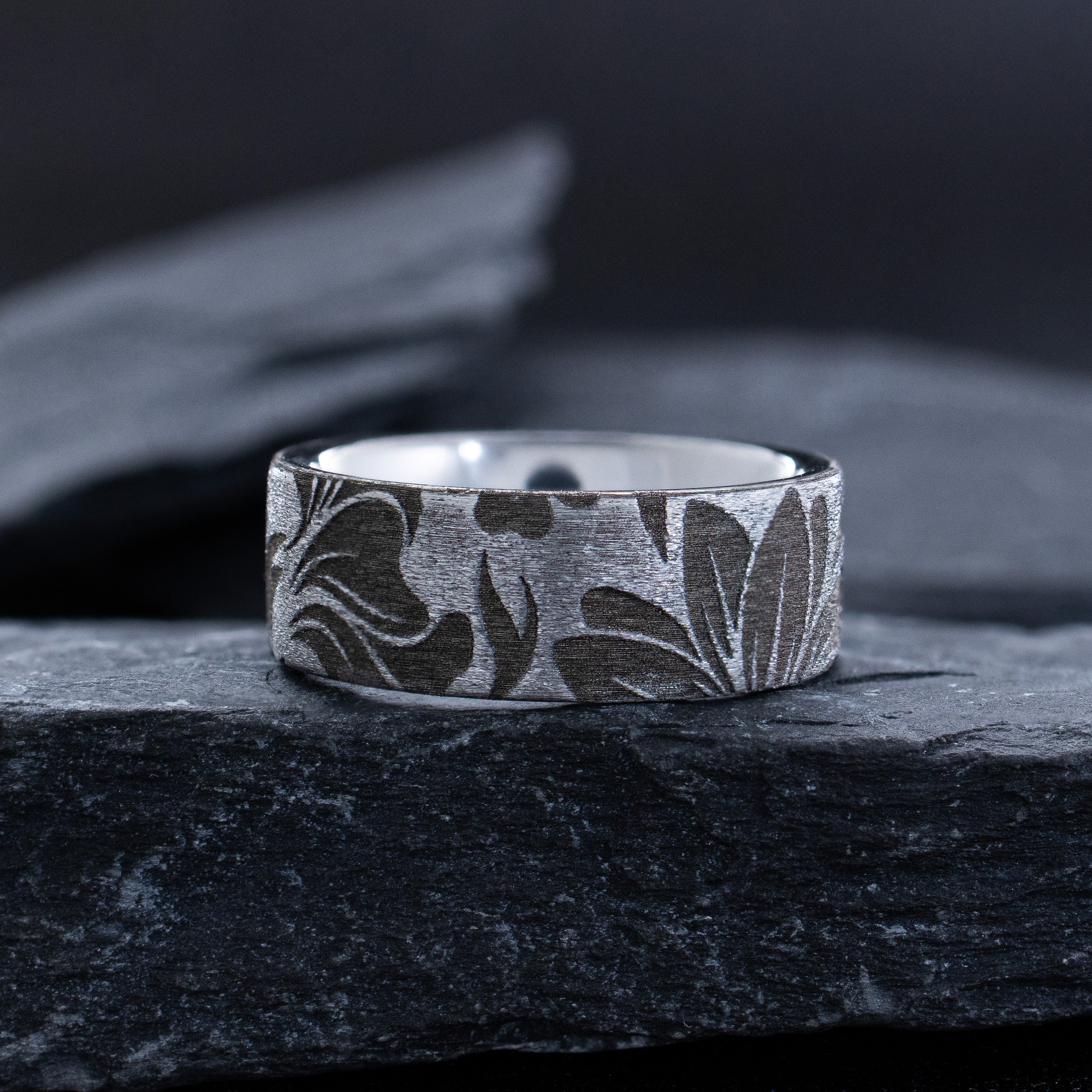 Floral Deep Engraved Tungsten Carbide Ring, 8mm Wedding Band For Him and Her