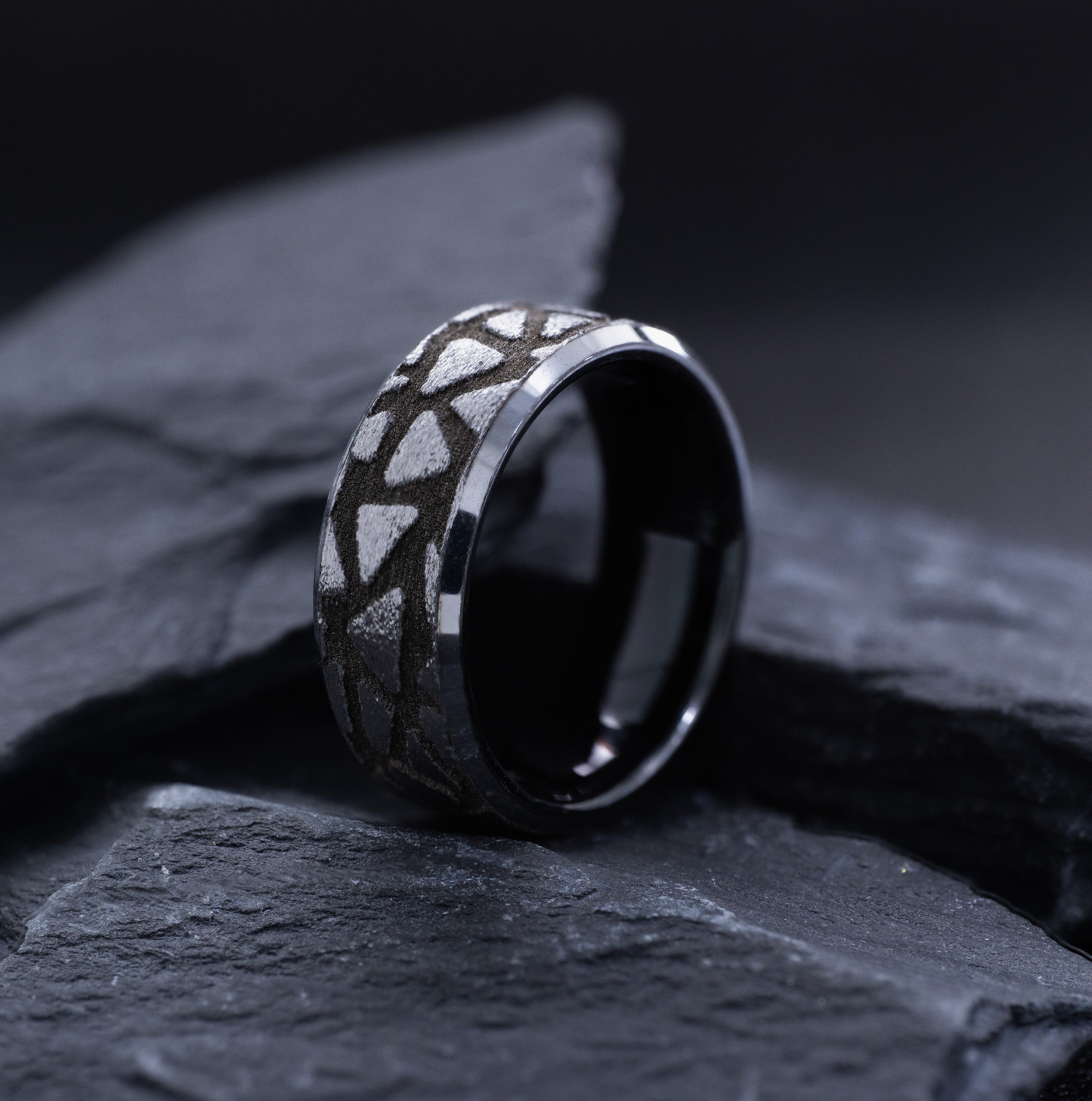 Rock Formation Tungsten Carbide 8mm Ring, Deep Engraved Band
