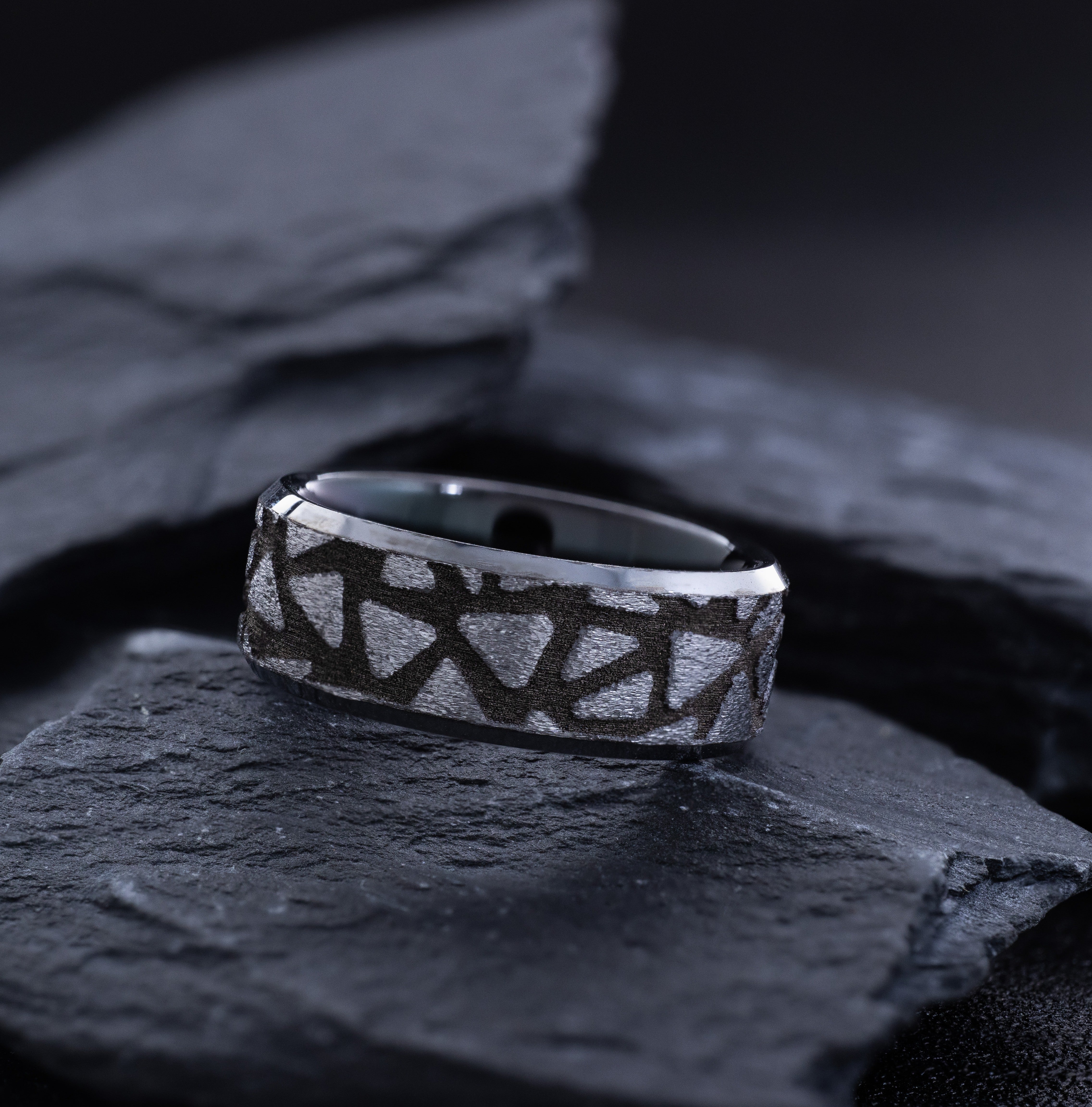Rock Formation Tungsten Carbide 8mm Ring, Deep Engraved Band