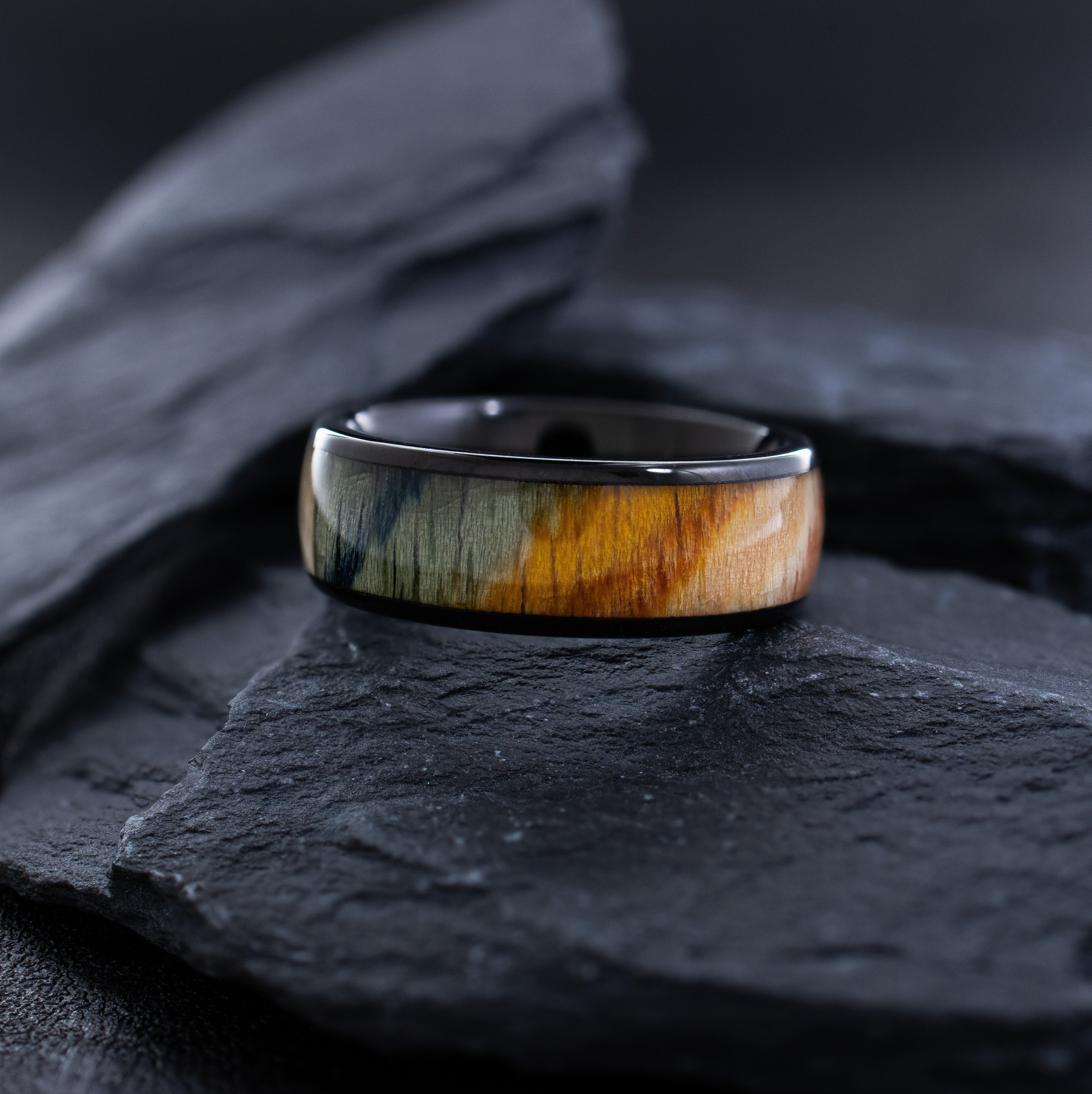 8mm Black Tungsten Ring with Colorful Dyed Rosewood