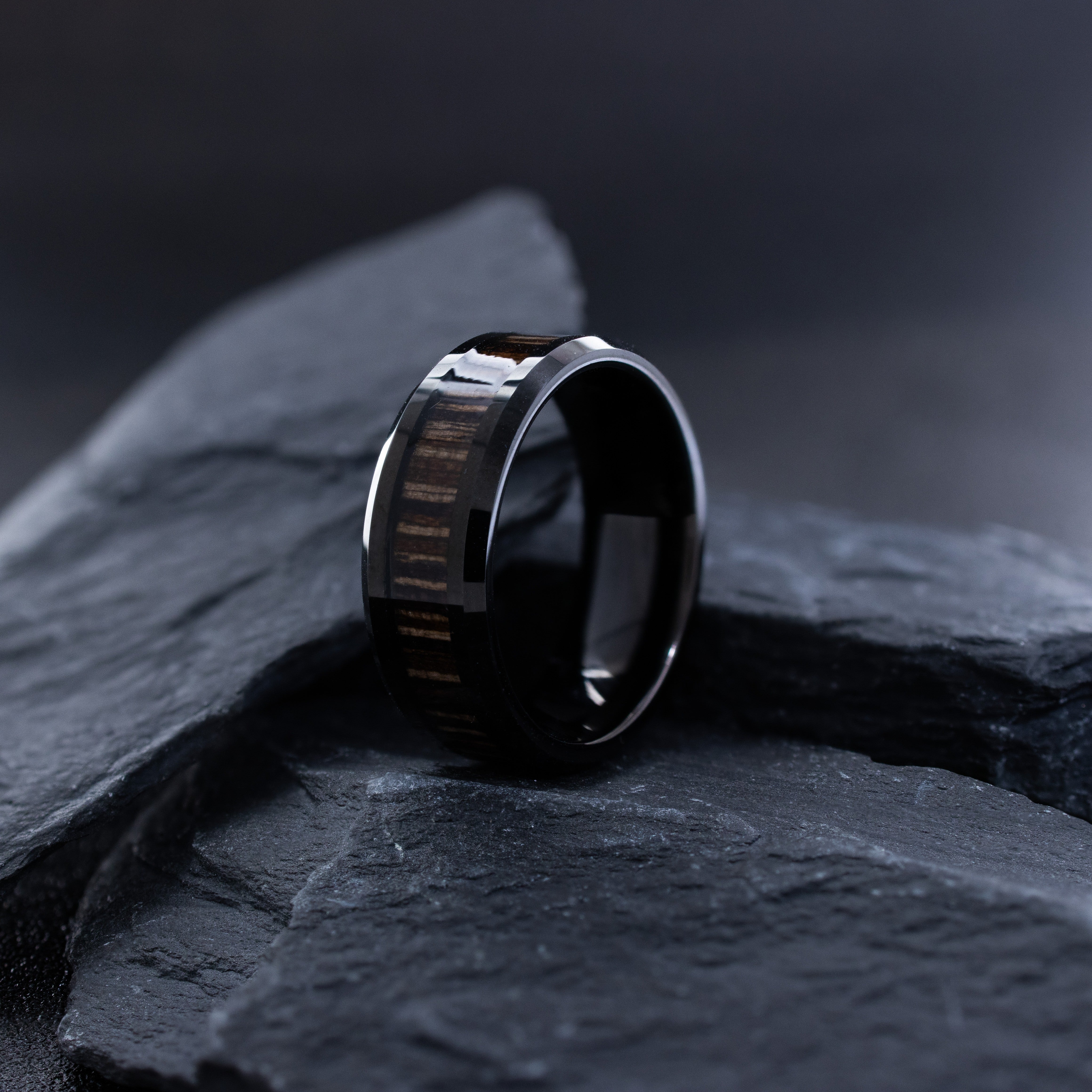 8mm Black Tungsten Ring with Brazilian Tigerwood Inlay