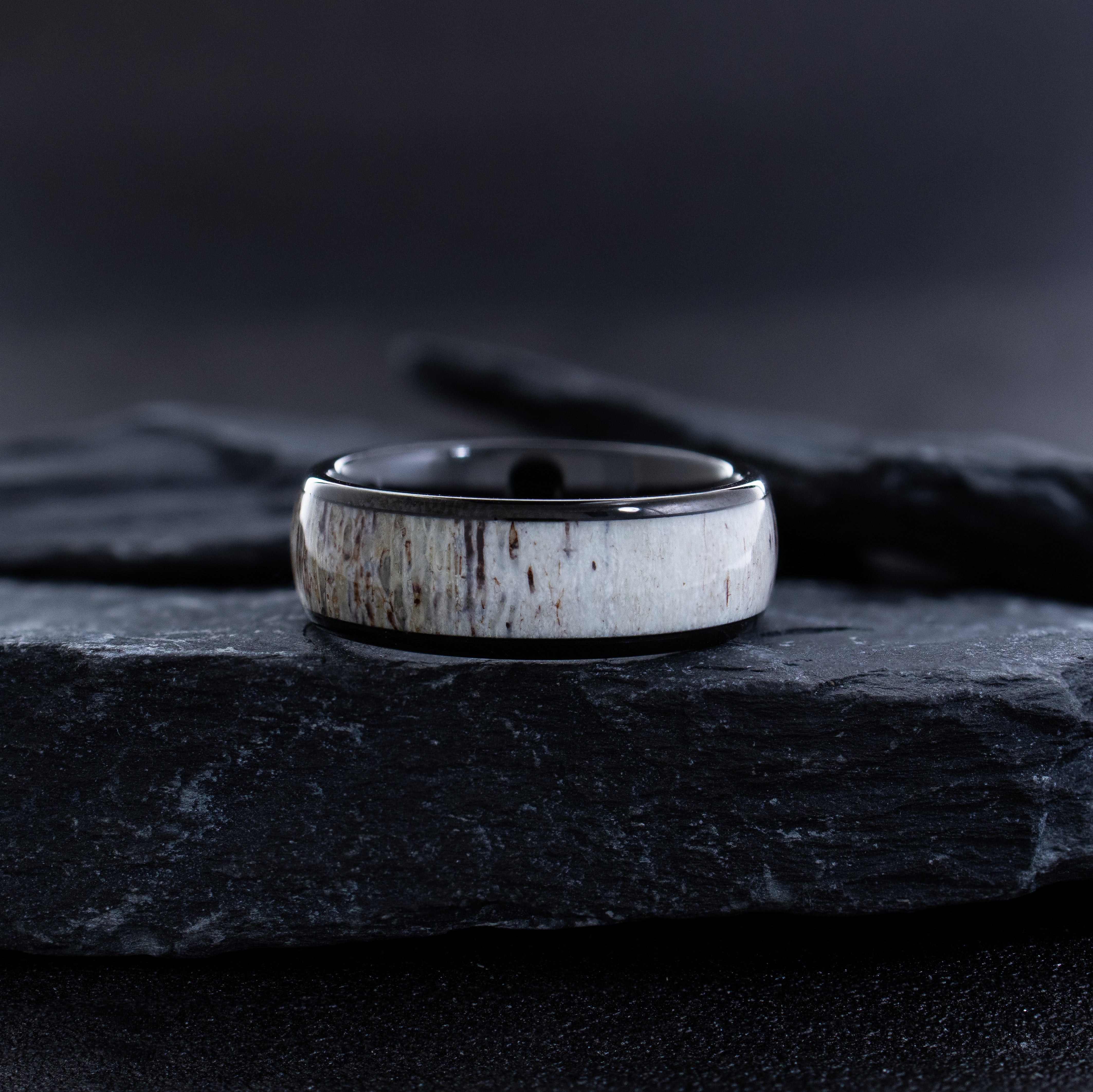8mm Black Tungsten Ring with Deer Antler Inlay