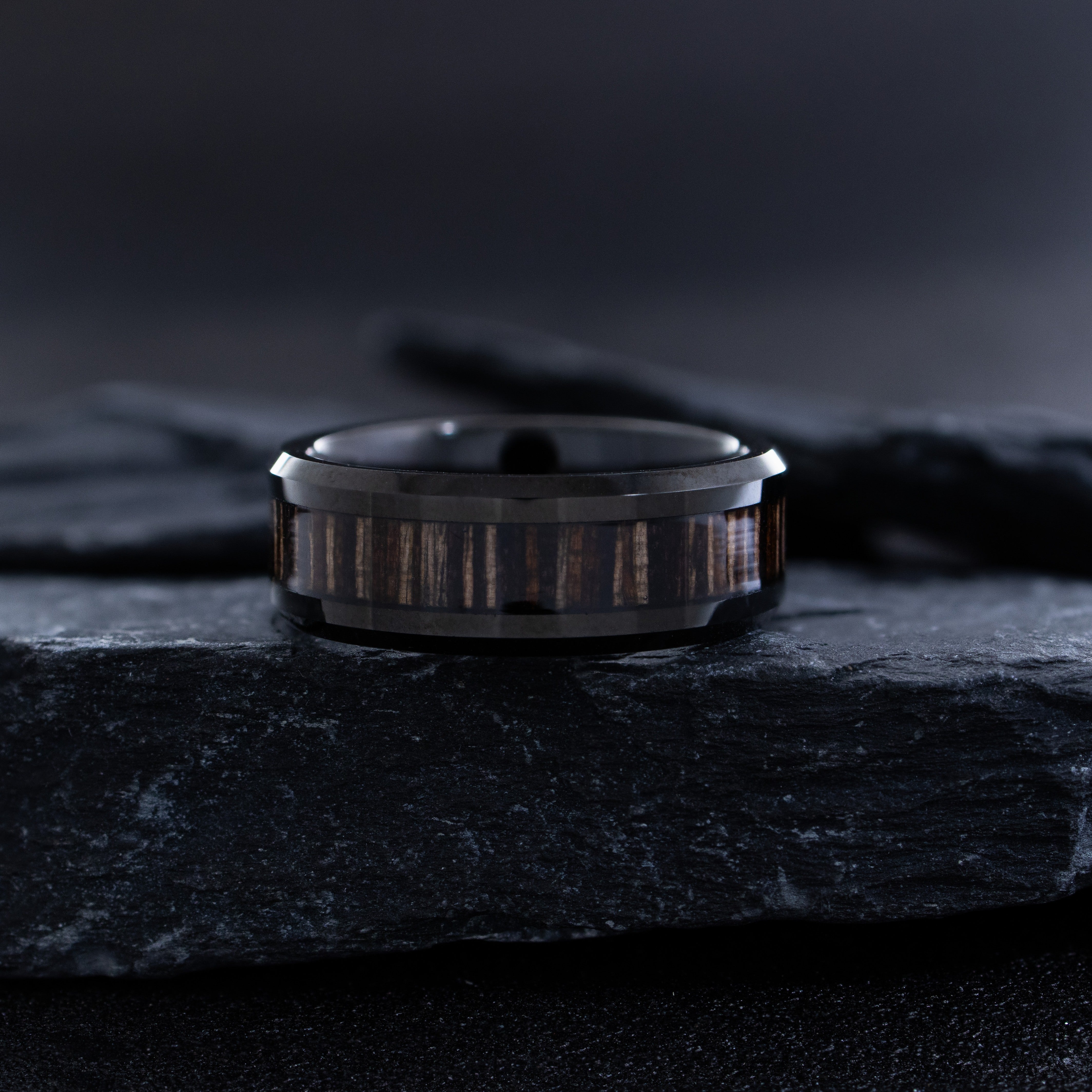 8mm Black Tungsten Ring with Brazilian Tigerwood Inlay