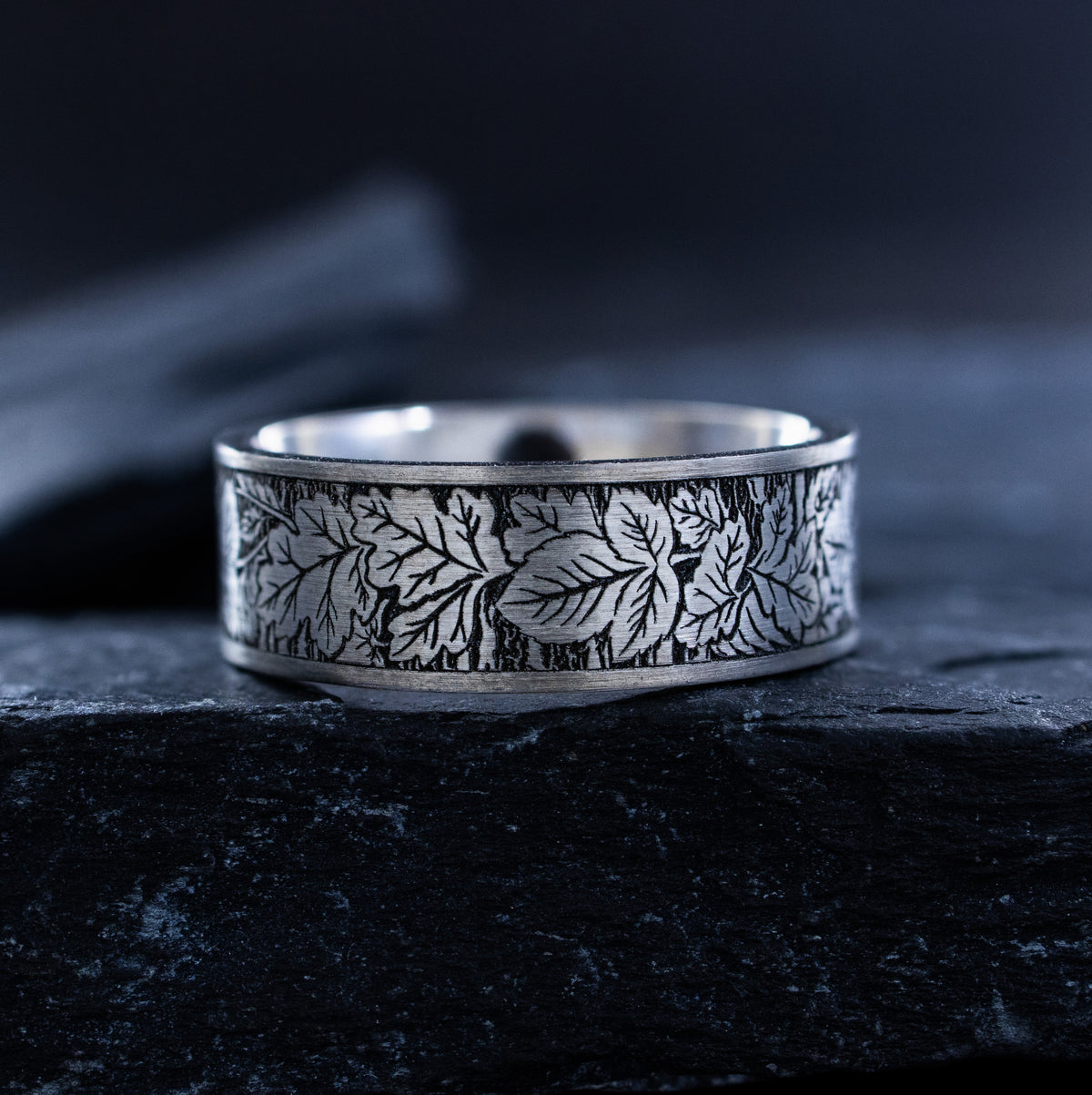 8mm Deep Engraved Titanium Band with Leaves and Branches