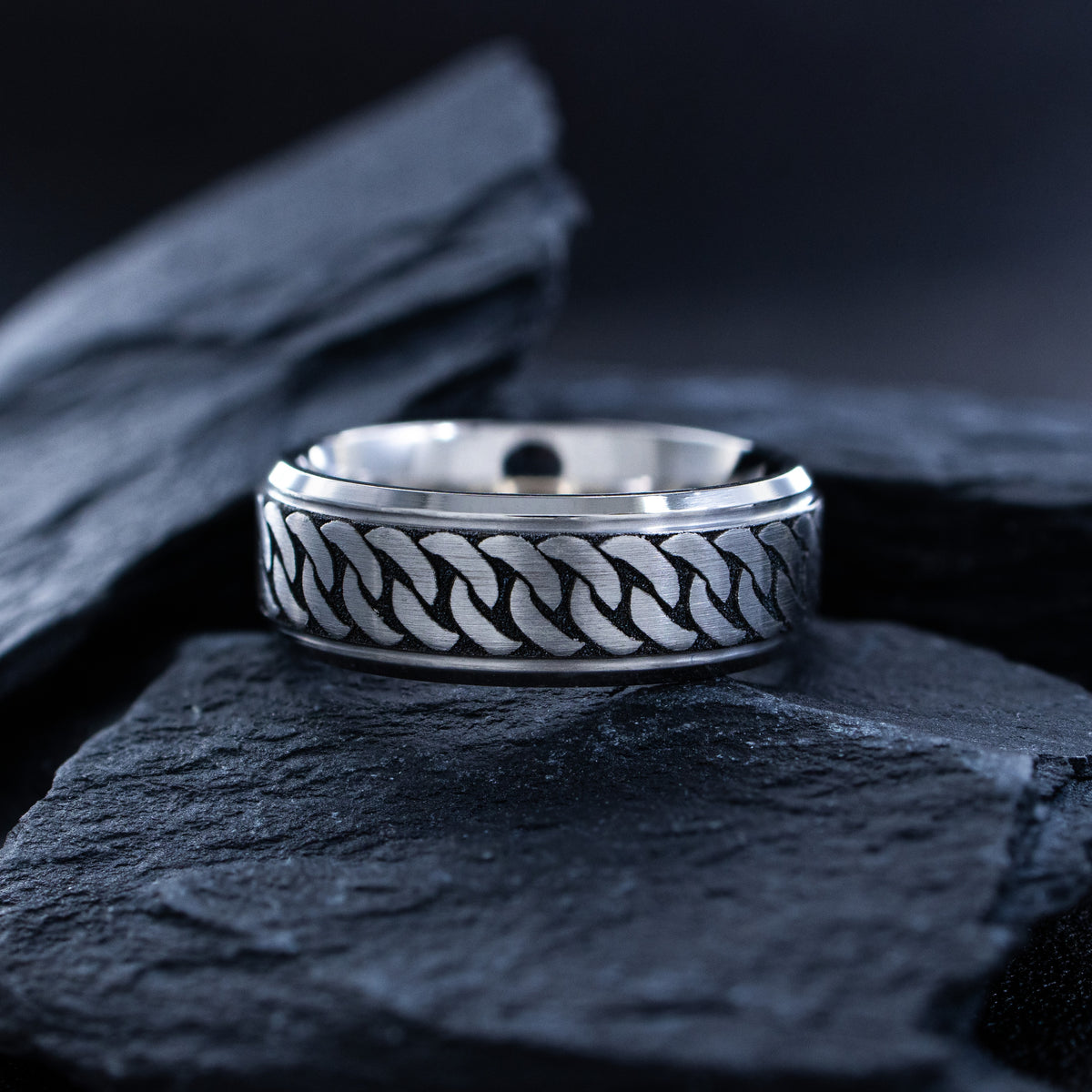 8mm Deep Engraved Titanium Band with Cuban Link Design