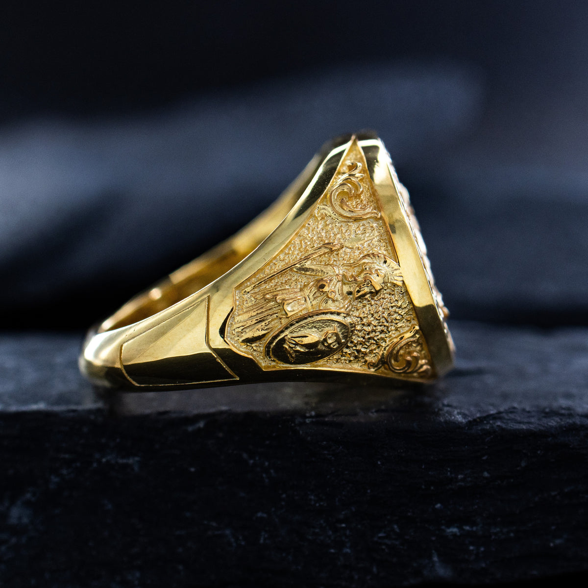 Solid 14k Yellow Gold Signet Ring with Owl of Athena