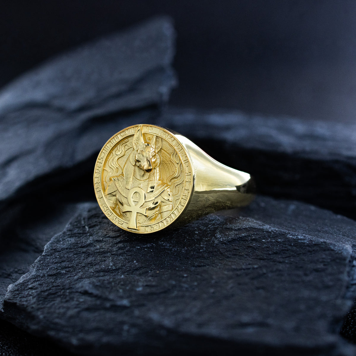 Solid 14k Ancient Egyptian Gold Signet Ring with Anubis