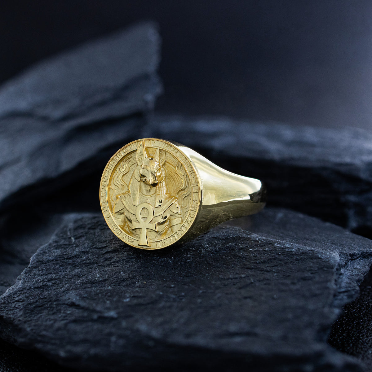 Solid 14k Ancient Egyptian Gold Signet Ring with Anubis