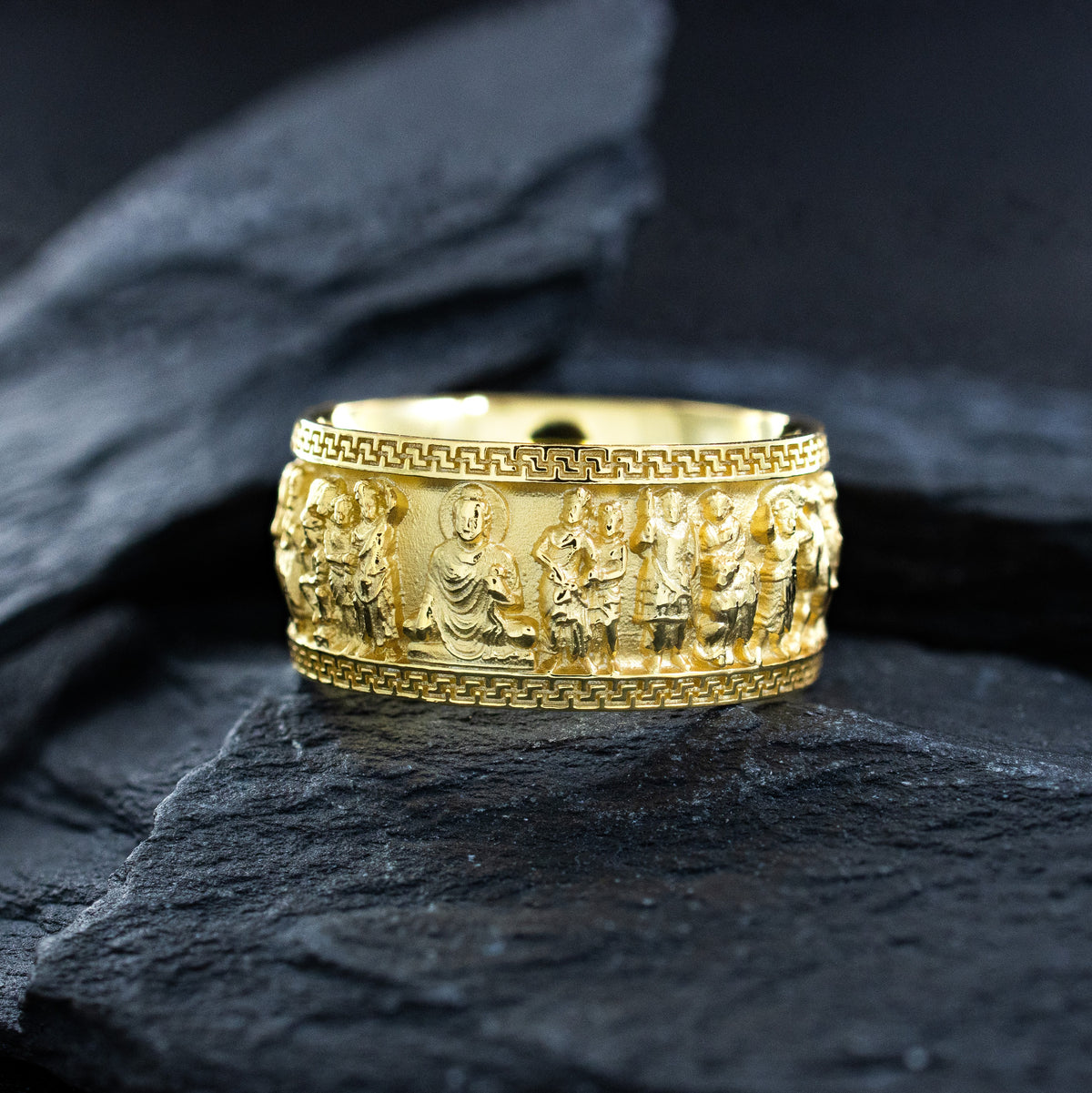 Greco Buddhist Solid 14k and 18k Yellow Gold Band