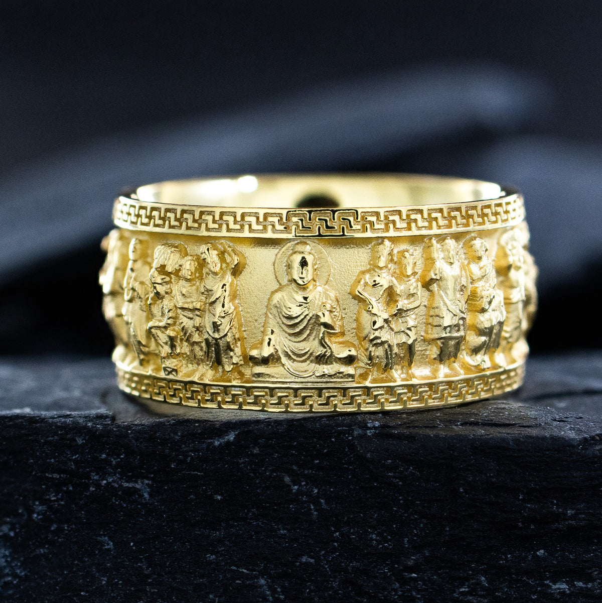 Greco Buddhist Solid 14k and 18k Yellow Gold Band