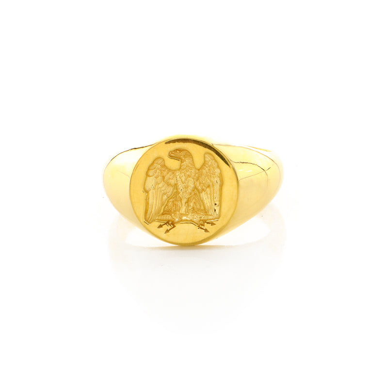 Napoleonic Eagle, Wax Seal Signet Ring, 14k Solid Yellow Gold Ring with French Napoleonic Eagle