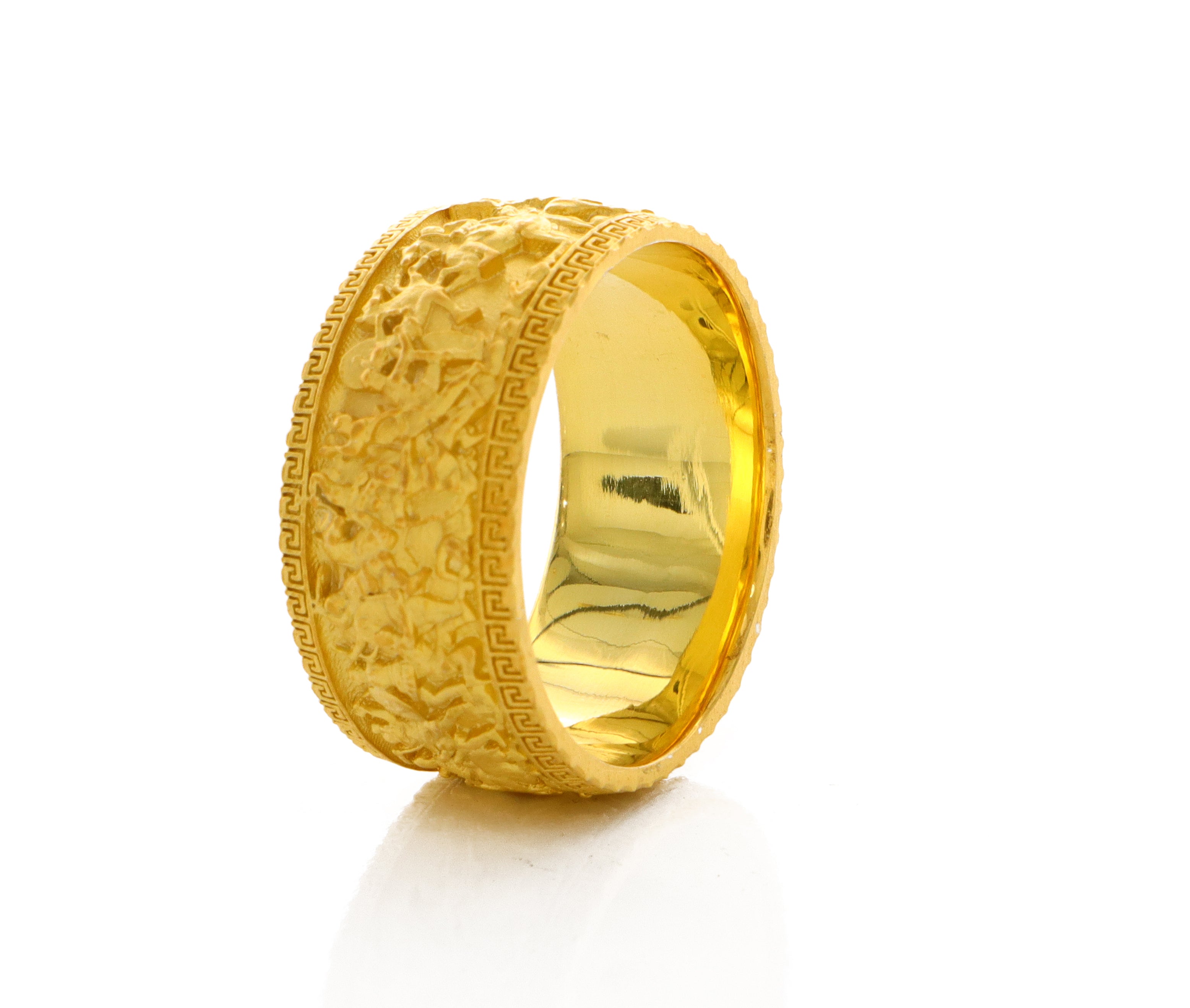 10mm Custom Made, Dome Shaped, 14k and 18k Solid Yellow Gold Ring with Alexander the Great Sarcophagus Relief