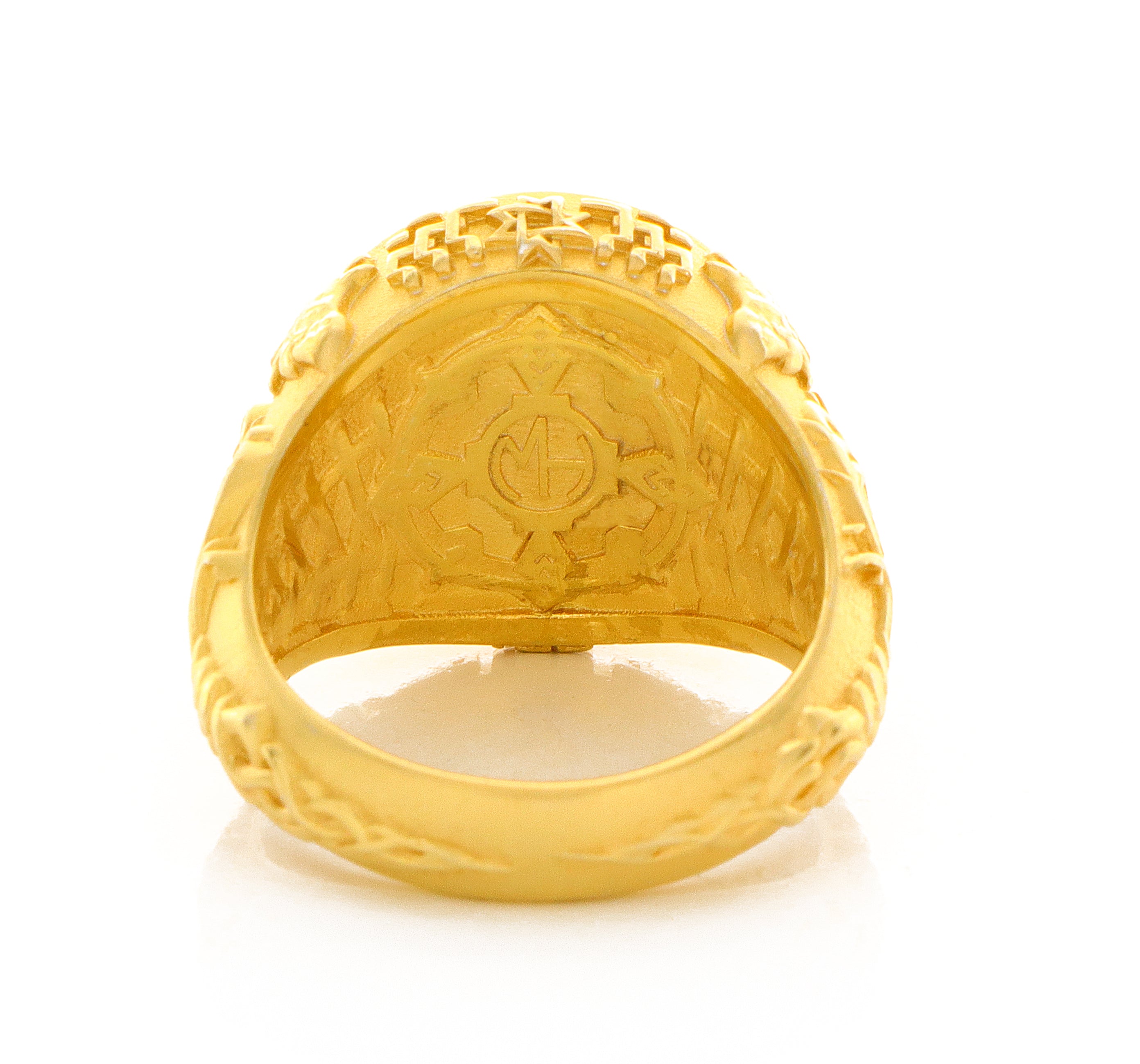 Solid 14k Yellow Gold Signet Ring with Norse Viking Symbols