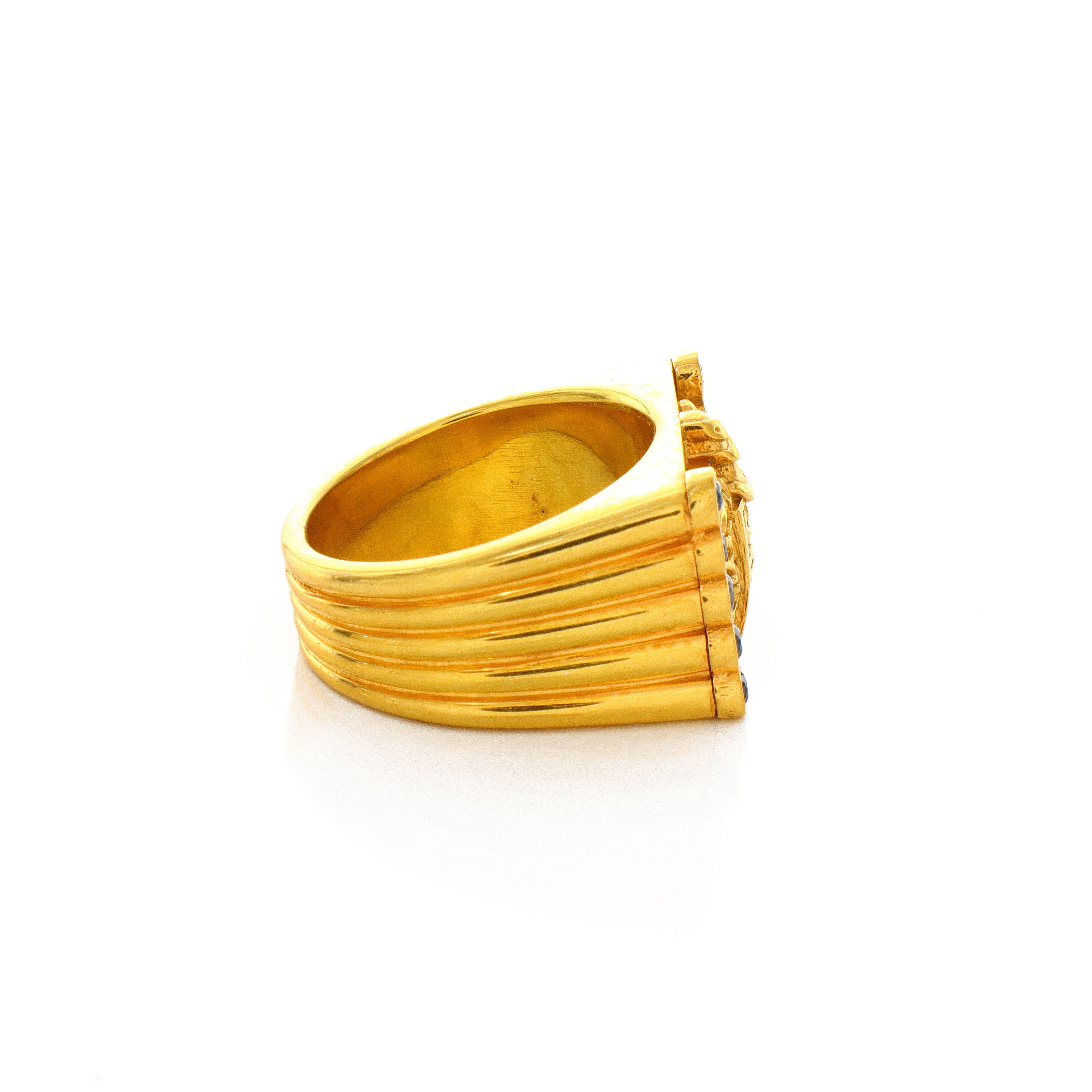 Yellow Gold Family Crest Signet Ring with Topaz Gemstones