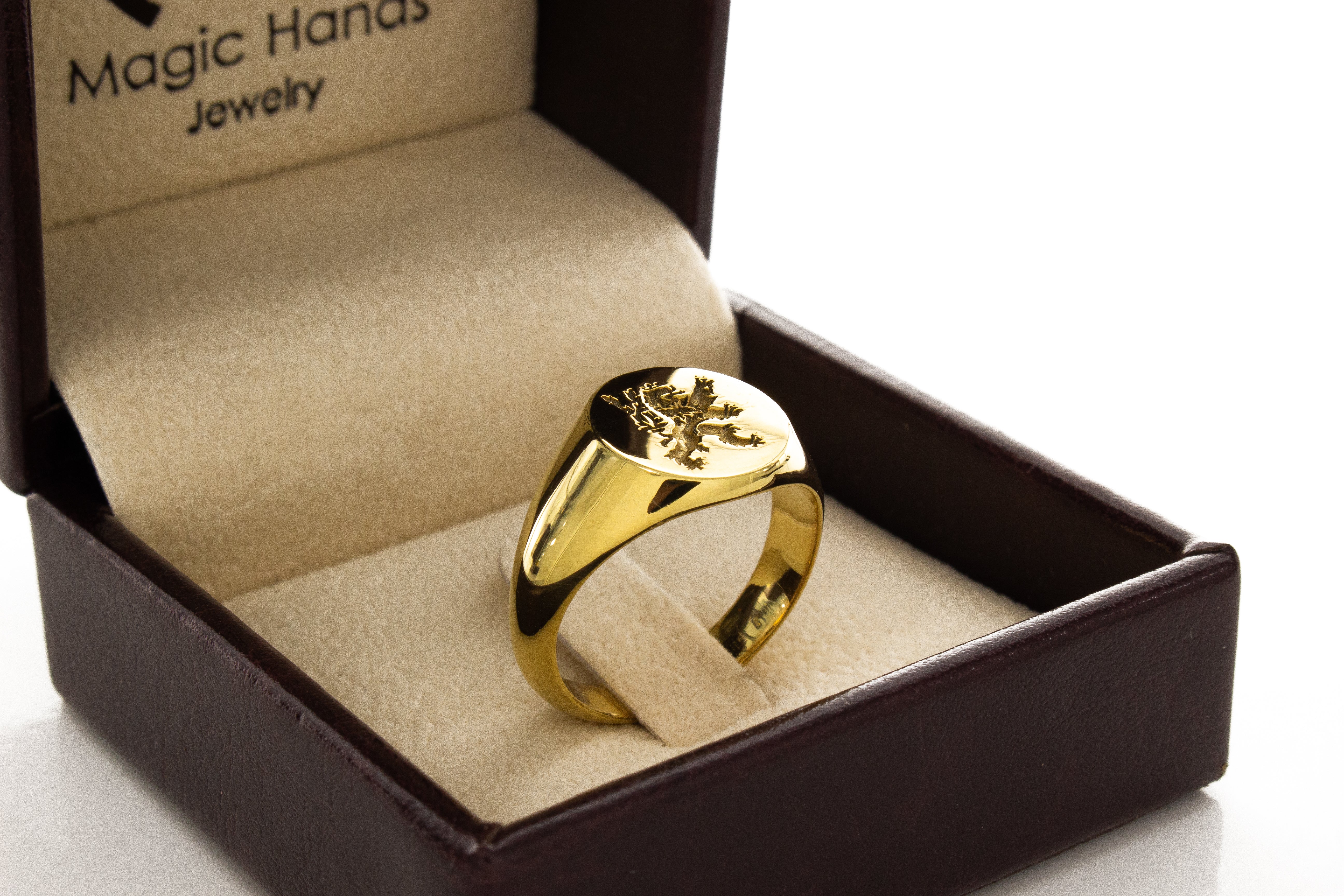 Heraldic Lion Wax Seal Signet Ring, 14k Solid Yellow Gold Ring with Medieval Lion