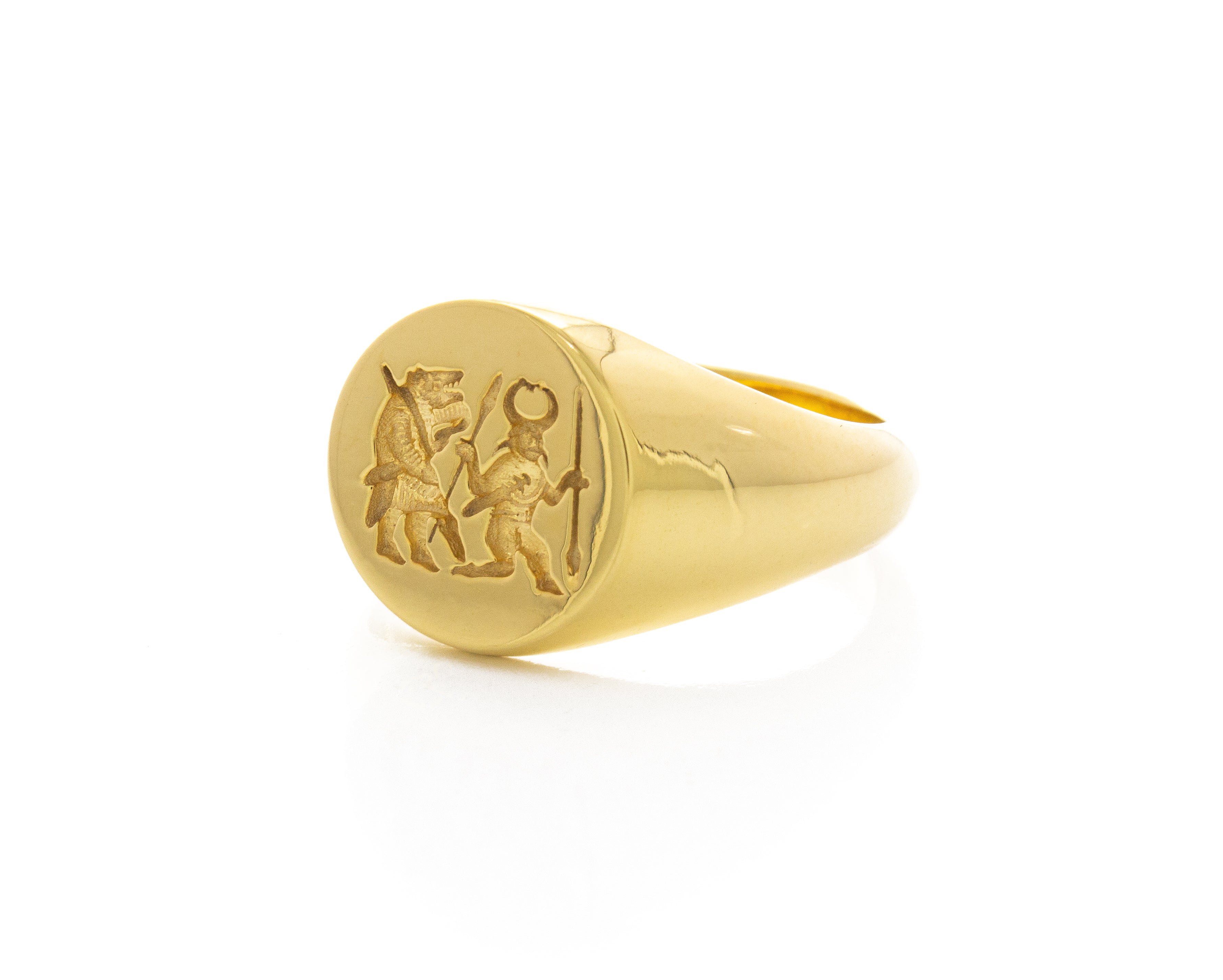 Viking Torslunda Berserker Wax Seal Signet Ring, 14k Solid Yellow Gold Ring
