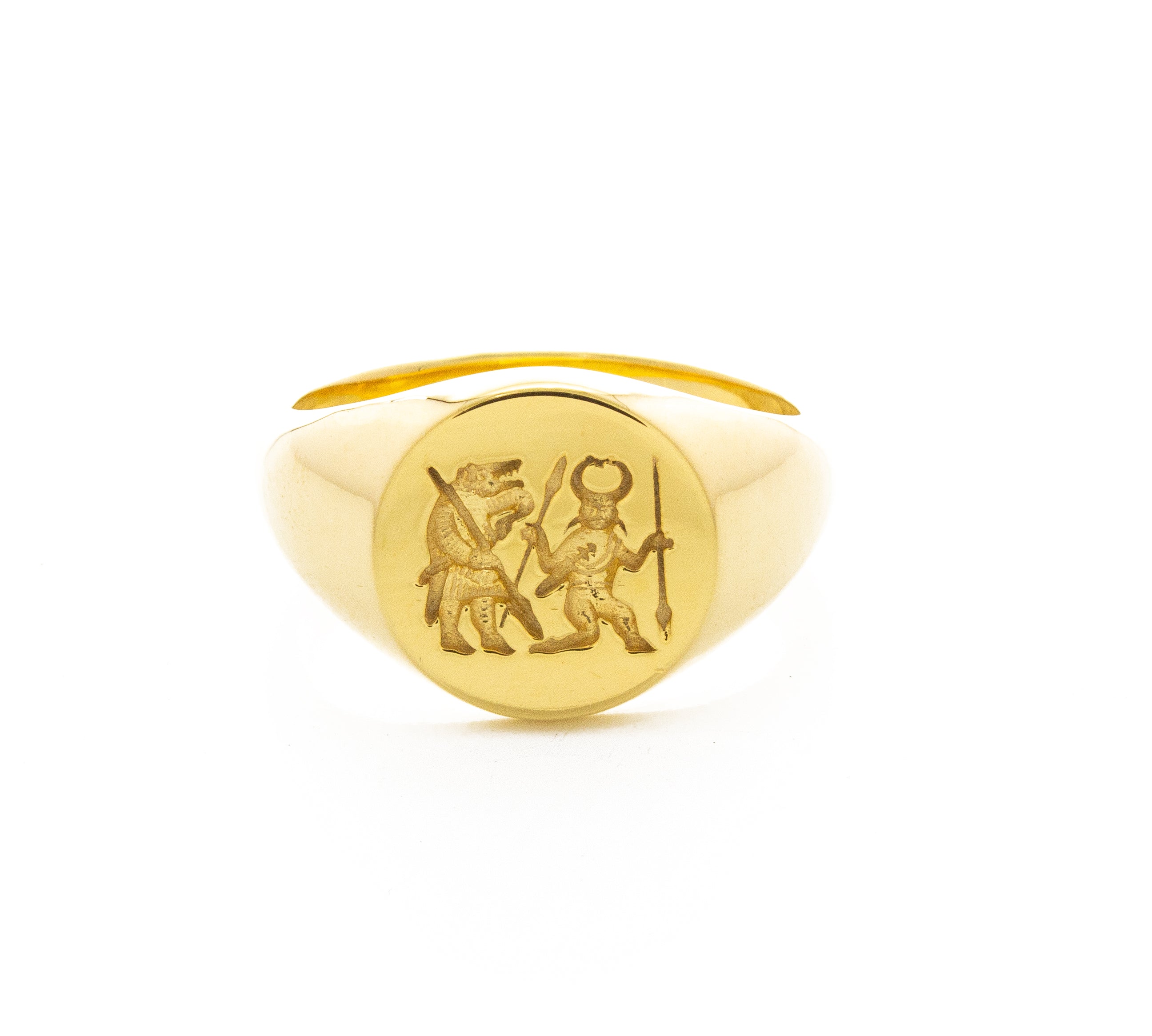 Viking Torslunda Berserker Wax Seal Signet Ring, 14k Solid Yellow Gold Ring
