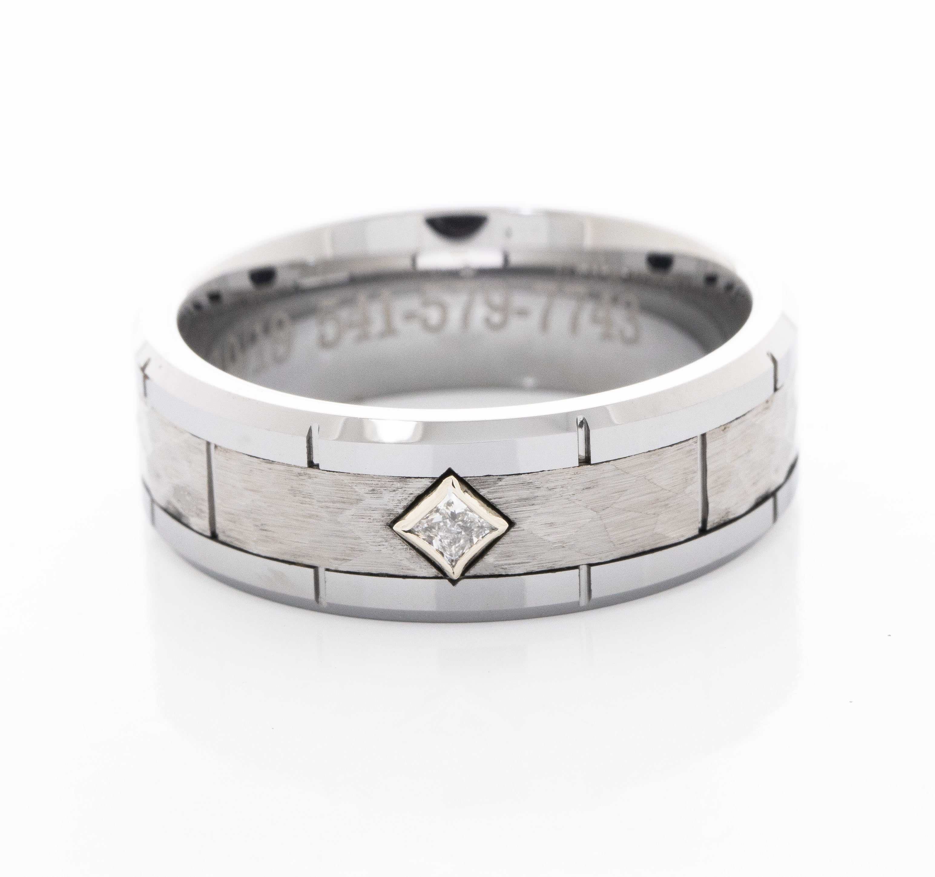 8mm Tungsten Carbide Ring with Notches and Diamond