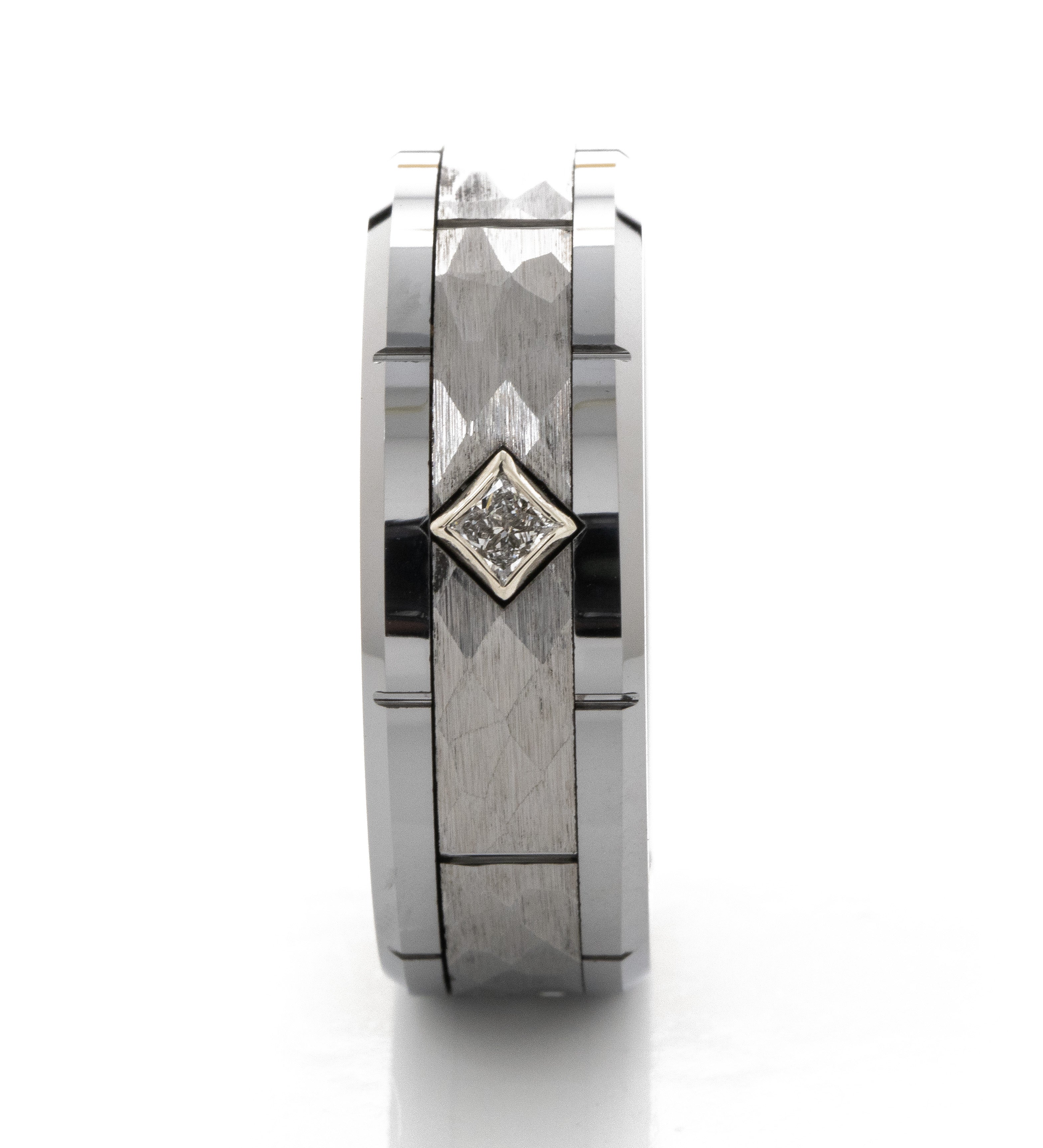 8mm Tungsten Carbide Ring with Notches and Diamond