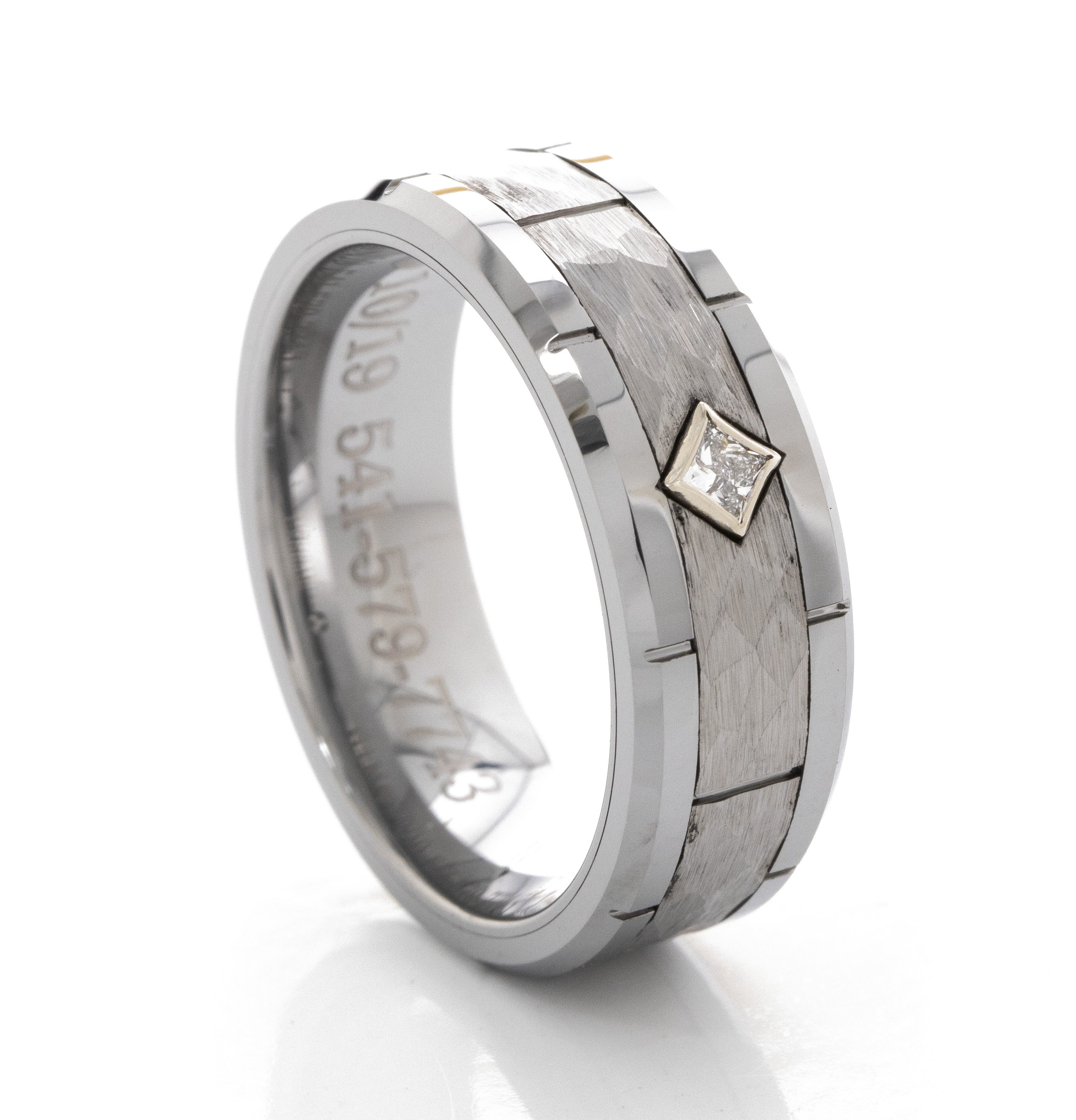 8mm Tungsten Carbide Ring with Notches and Diamond