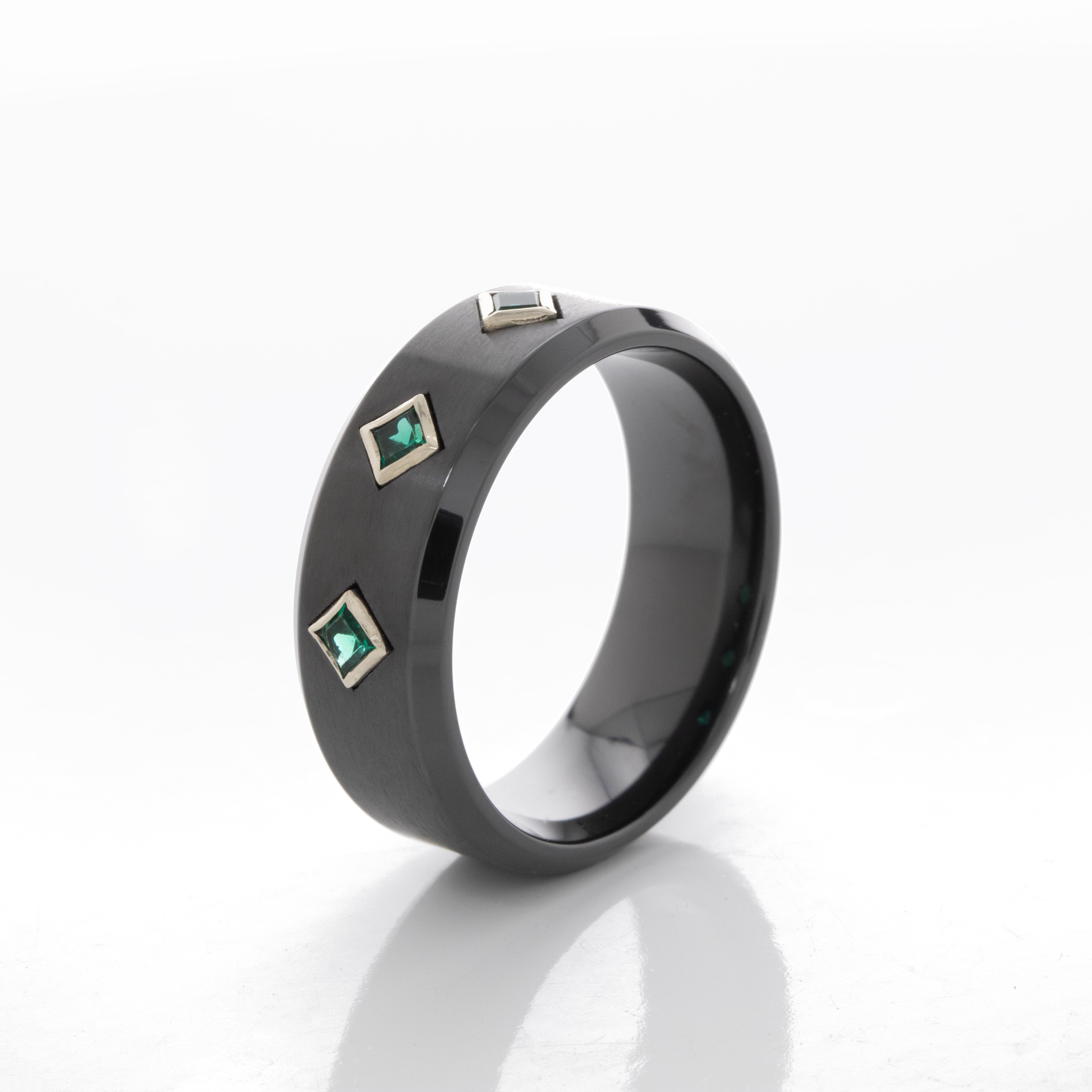 8mm Black Zirconium Ring with Three Princess Cut Gemstones