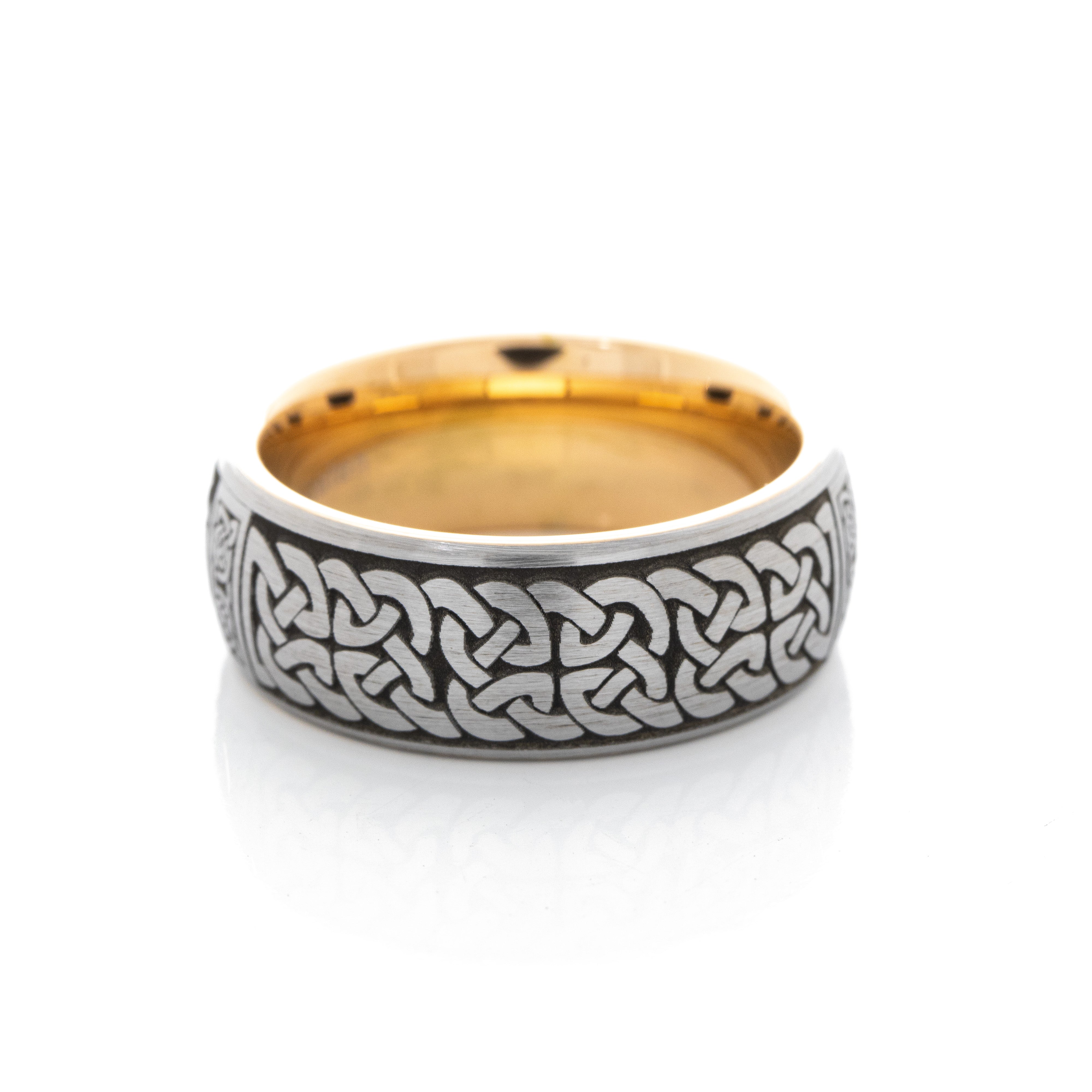 8mm Tungsten Carbide Ring with Celtic Cross and Rose Gold Plating