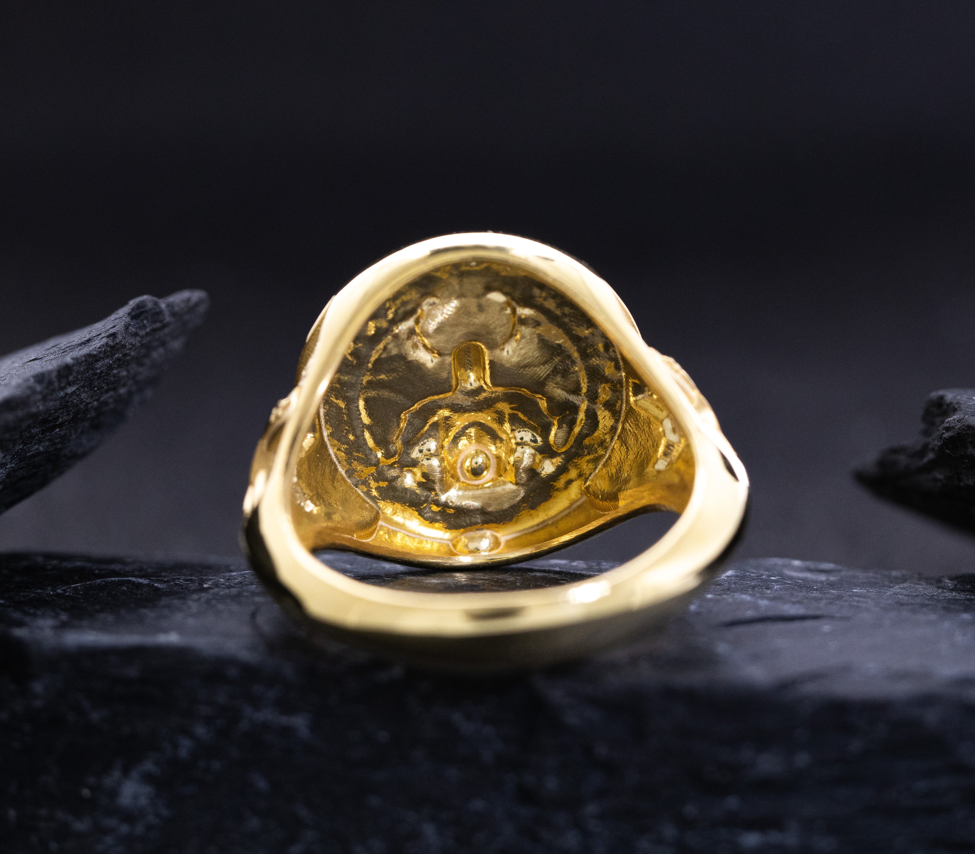 Solid 14k Yellow Gold Signet Ring with Teutonic Knight