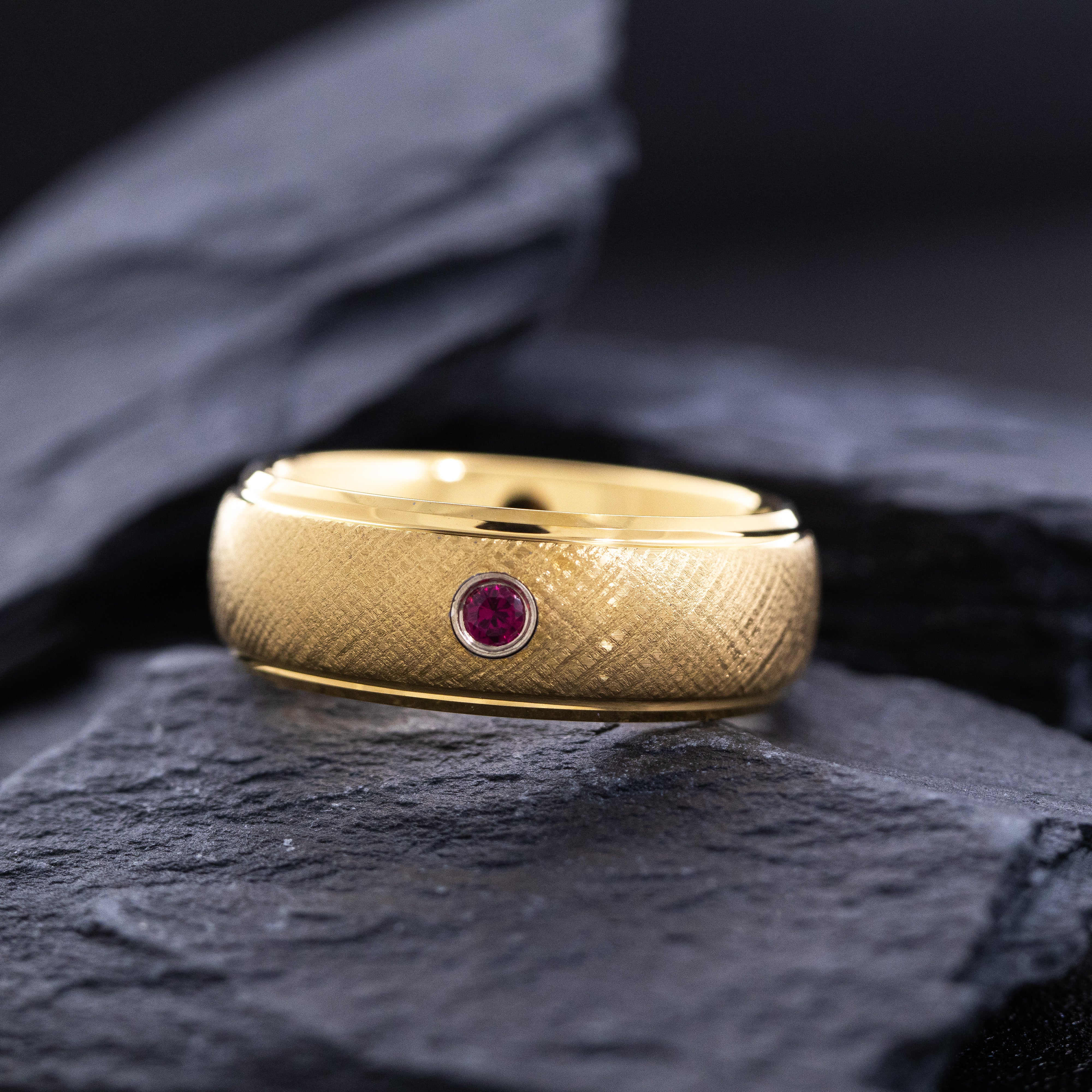 8mm Yellow Gold Dome Tungsten Carbide Ring with Round Cut Gemstone