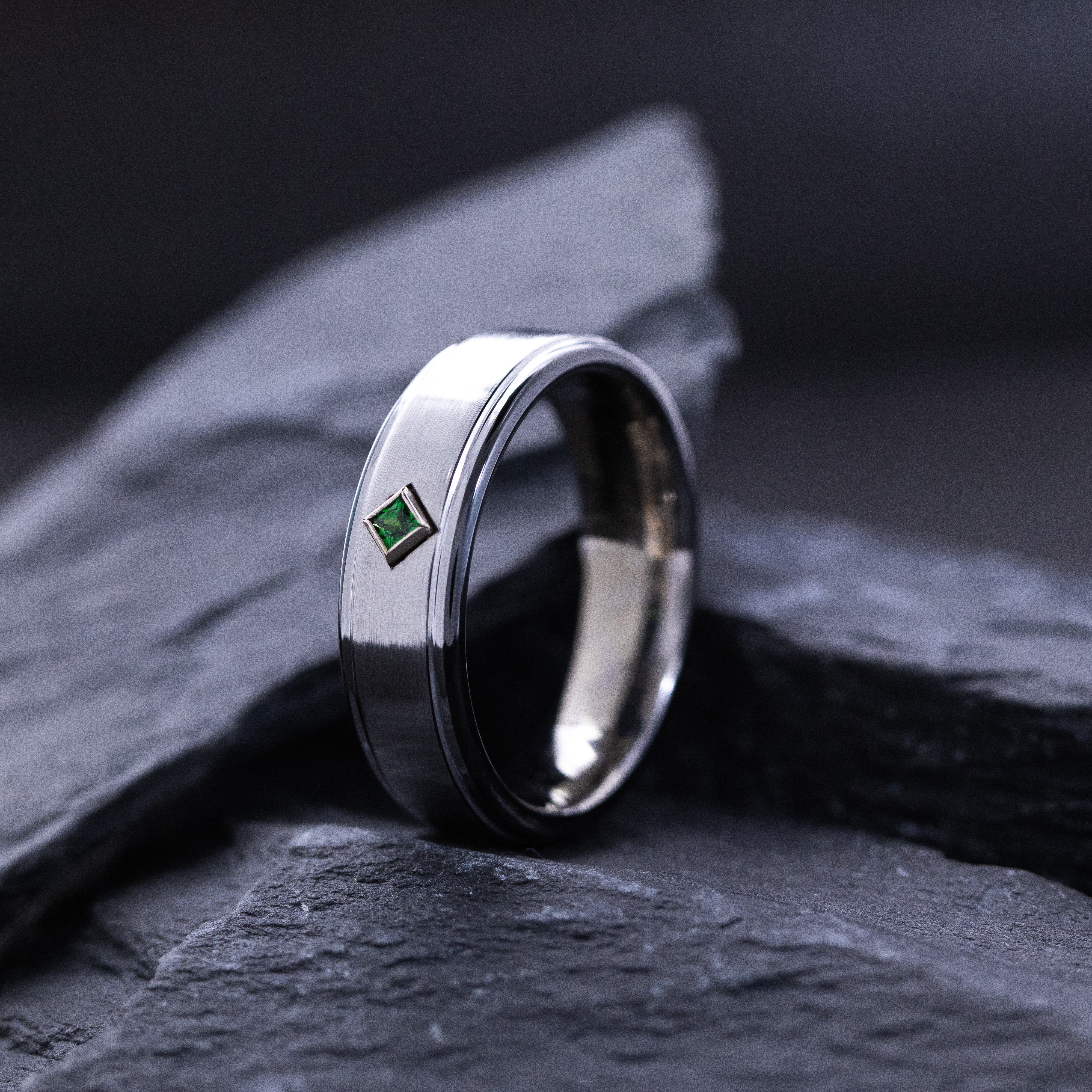6mm Silver Tungsten Carbide Wedding Ring with Gemstone