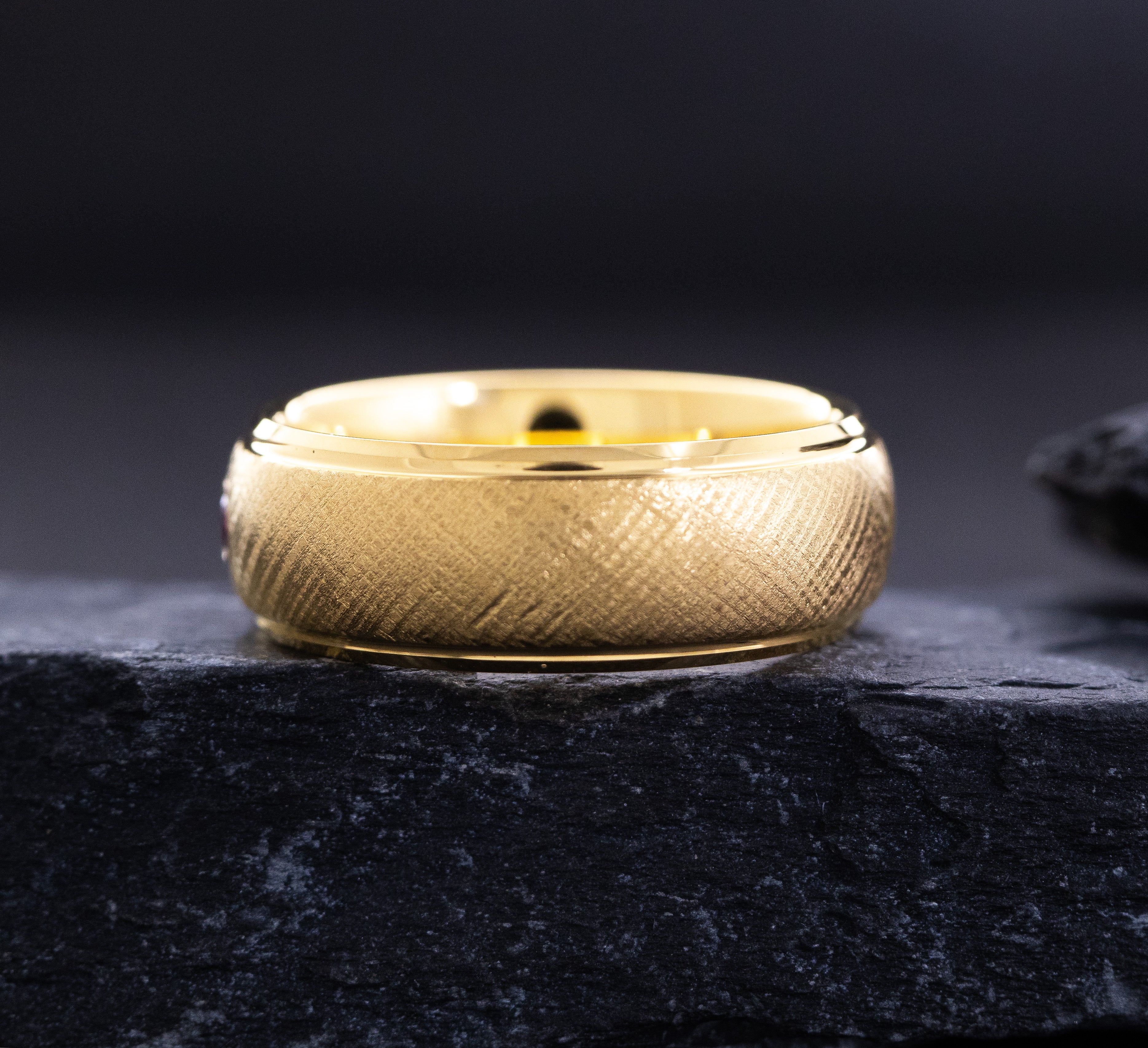 8mm Yellow Gold Dome Tungsten Carbide Ring with Round Cut Gemstone