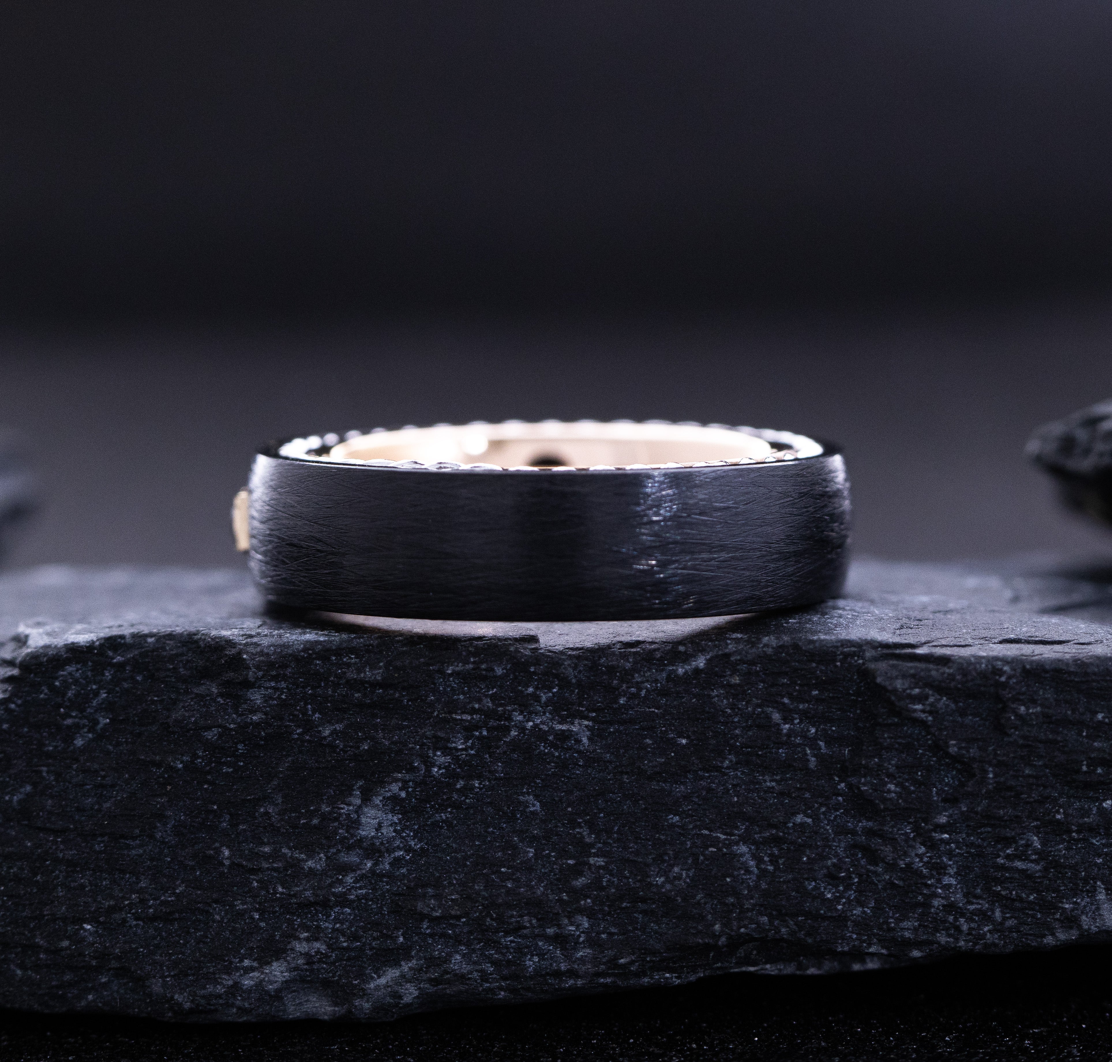 6mm Black and Rose Gold Tungsten Ring with Braided Rope and Gemstone