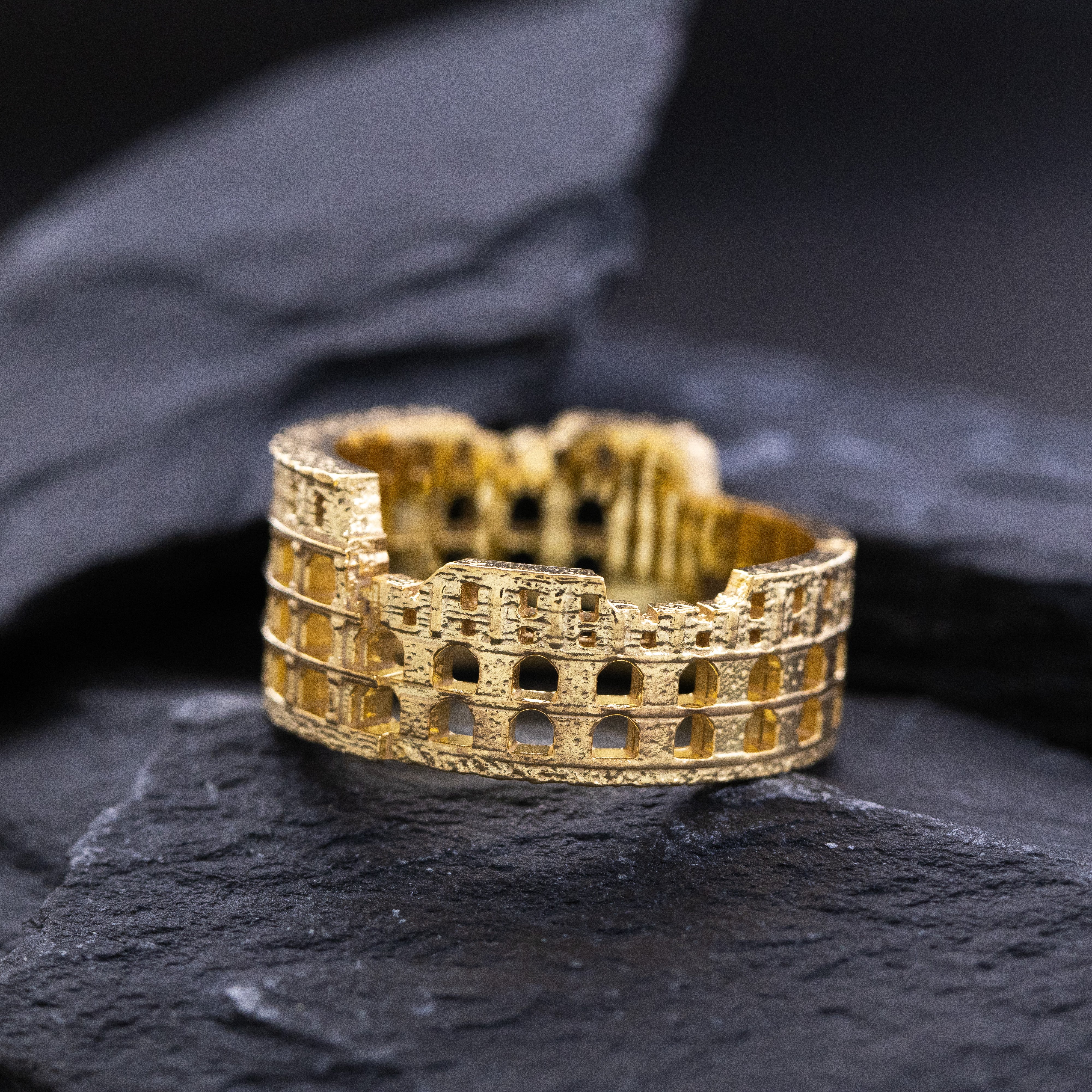Solid 14k and 18k Yellow Gold Roman Colosseum Band