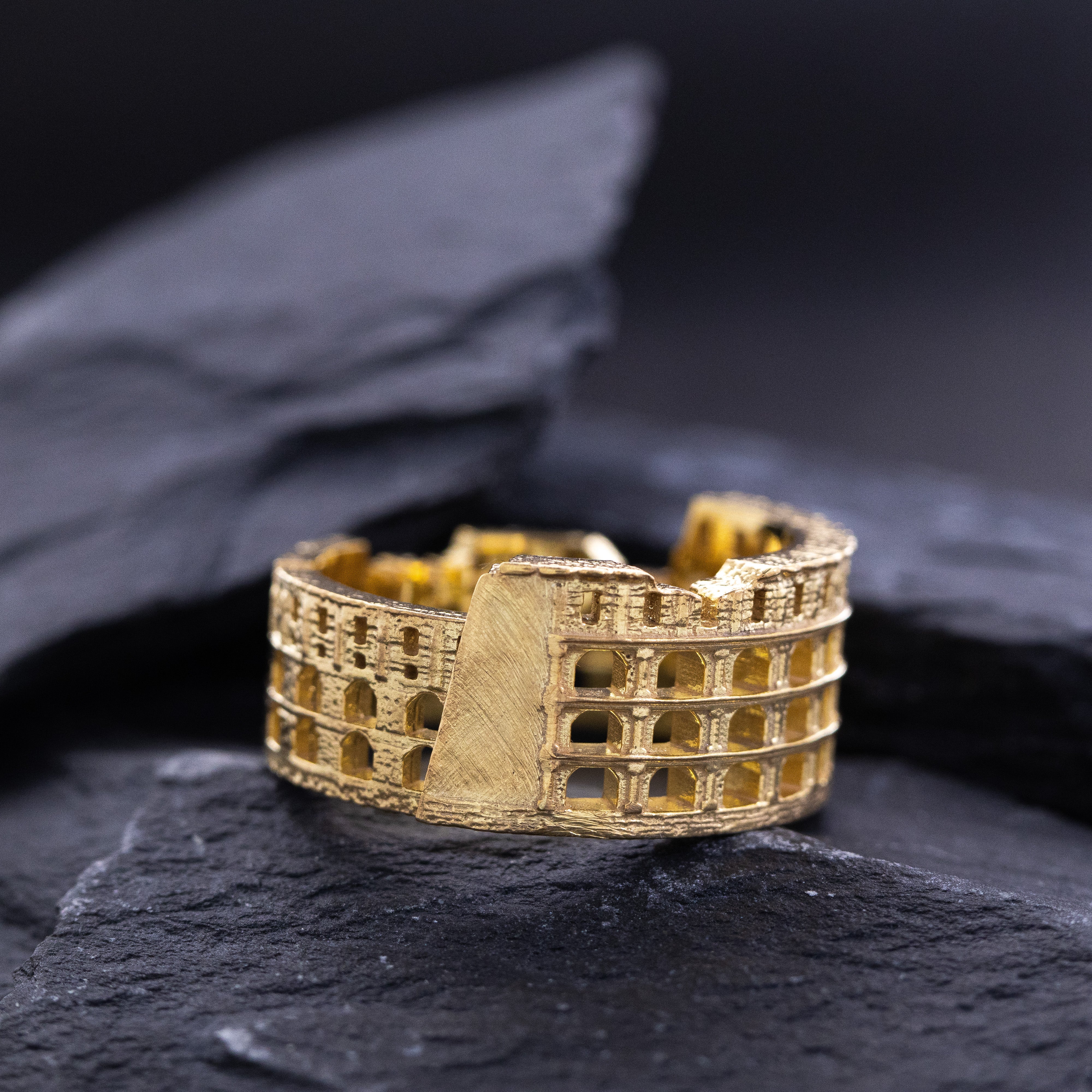 Solid 14k and 18k Yellow Gold Roman Colosseum Band