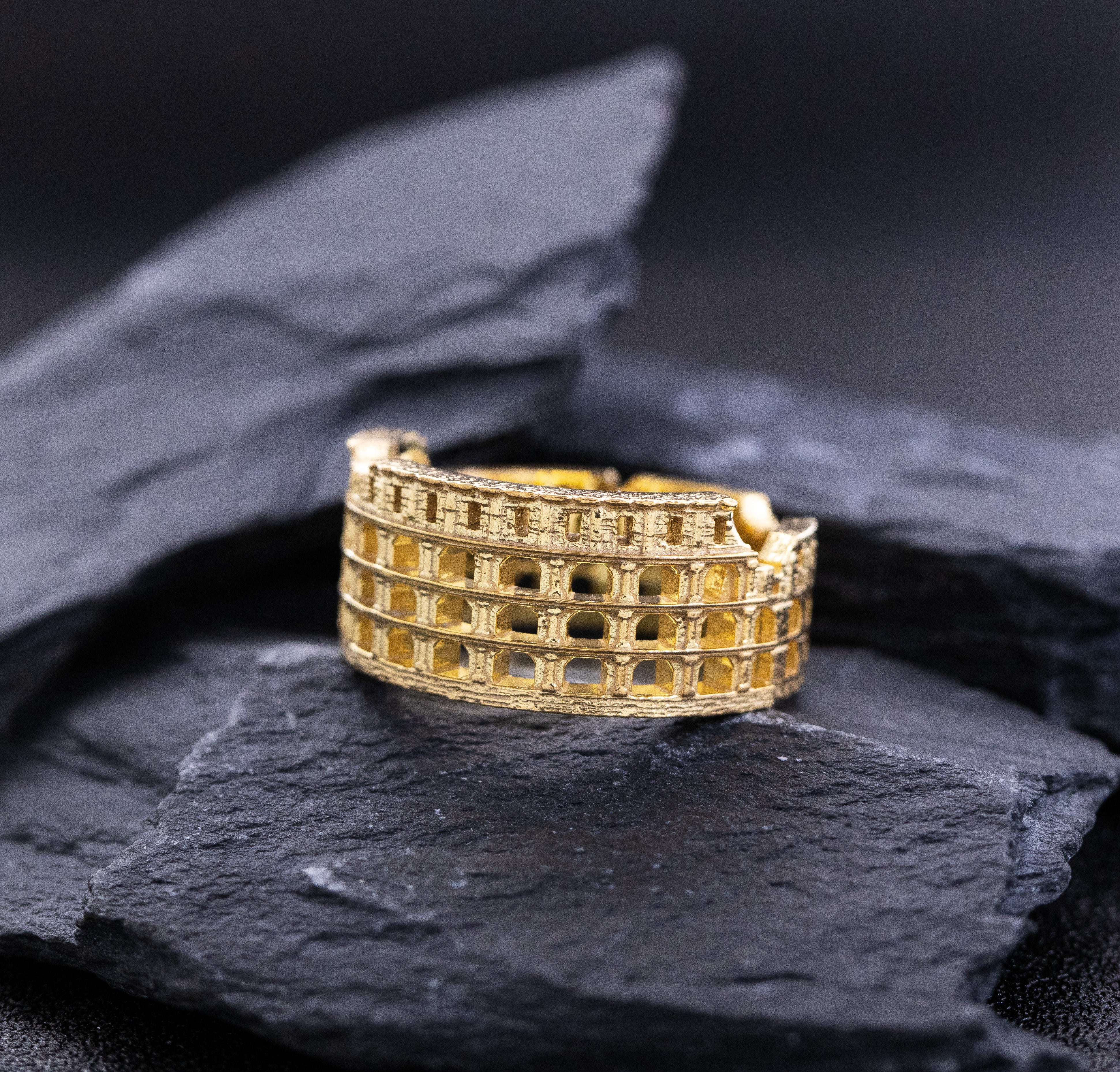 Solid 14k and 18k Yellow Gold Roman Colosseum Band