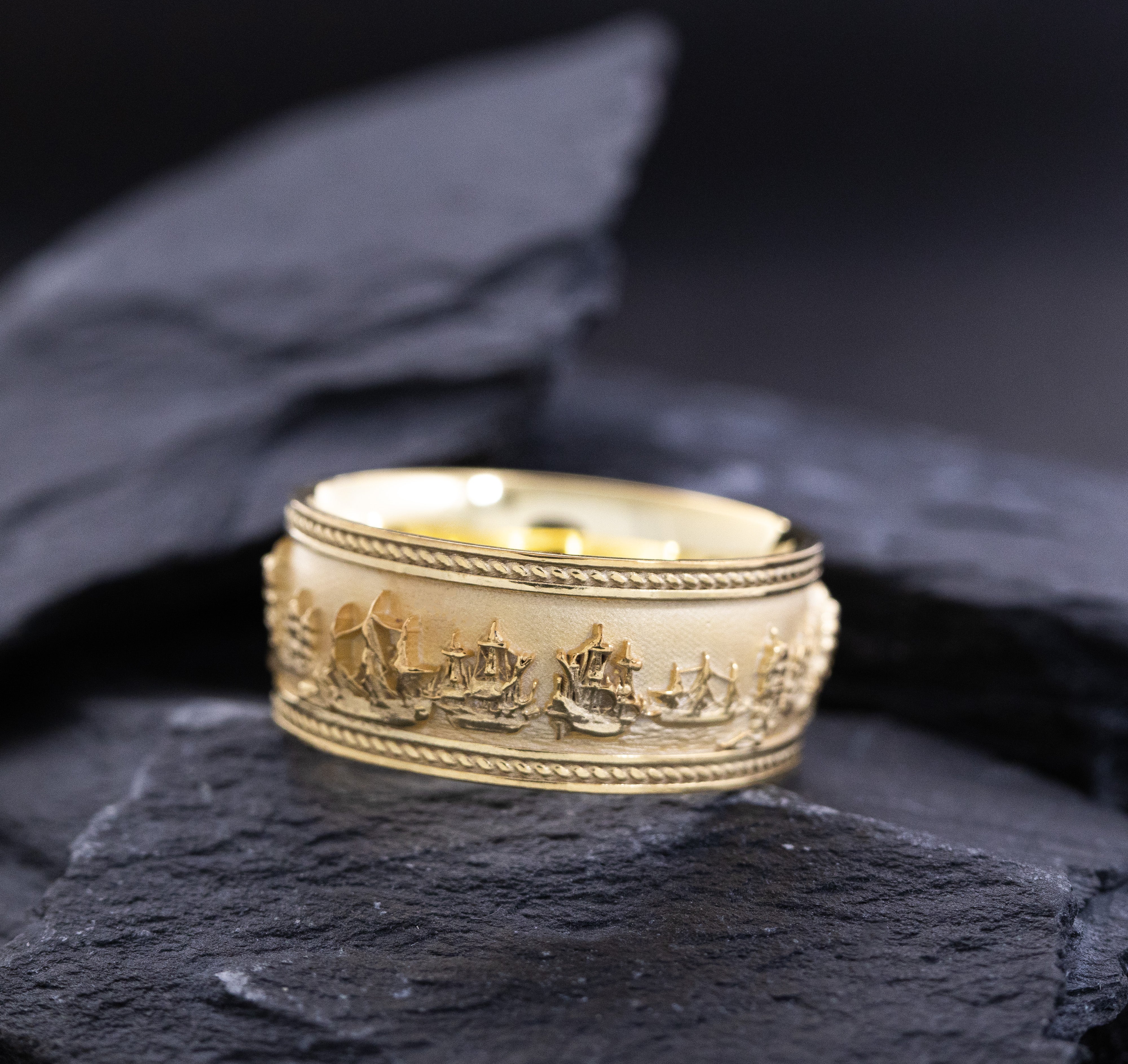 Solid 14k and 18k Yellow Gold Battle of Trafalgar Naval Warfare Band