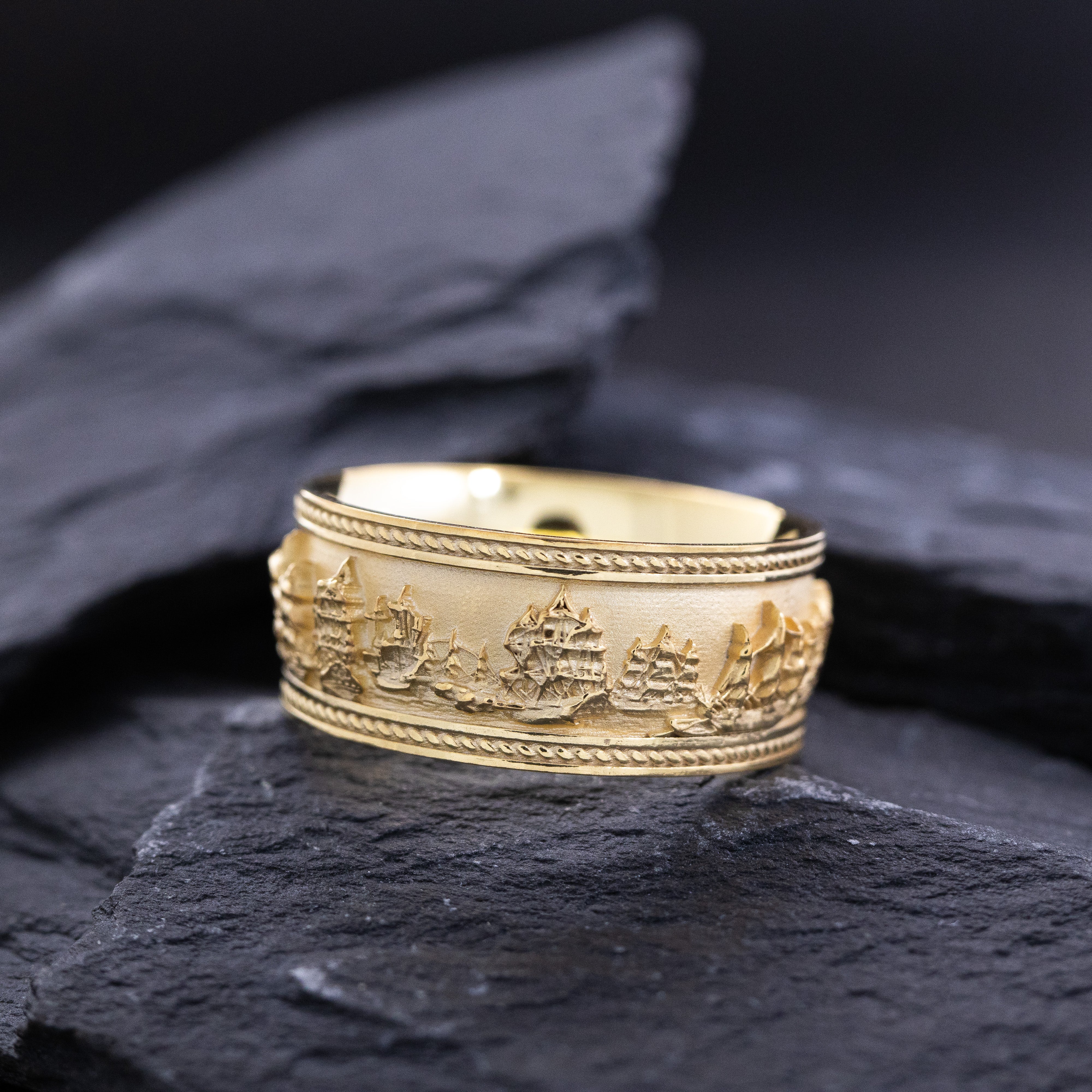 Solid 14k and 18k Yellow Gold Battle of Trafalgar Naval Warfare Band