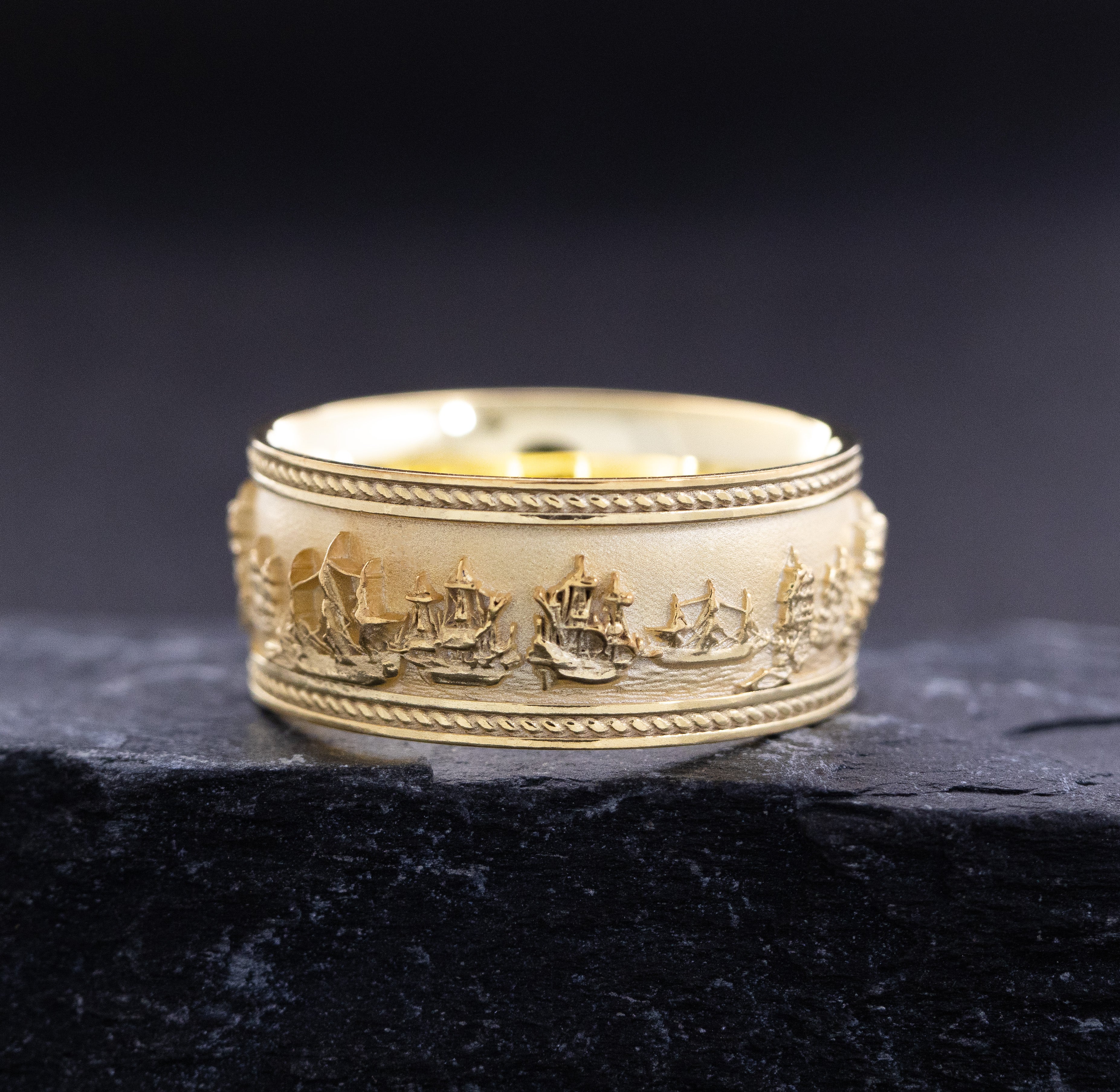 Solid 14k and 18k Yellow Gold Battle of Trafalgar Naval Warfare Band