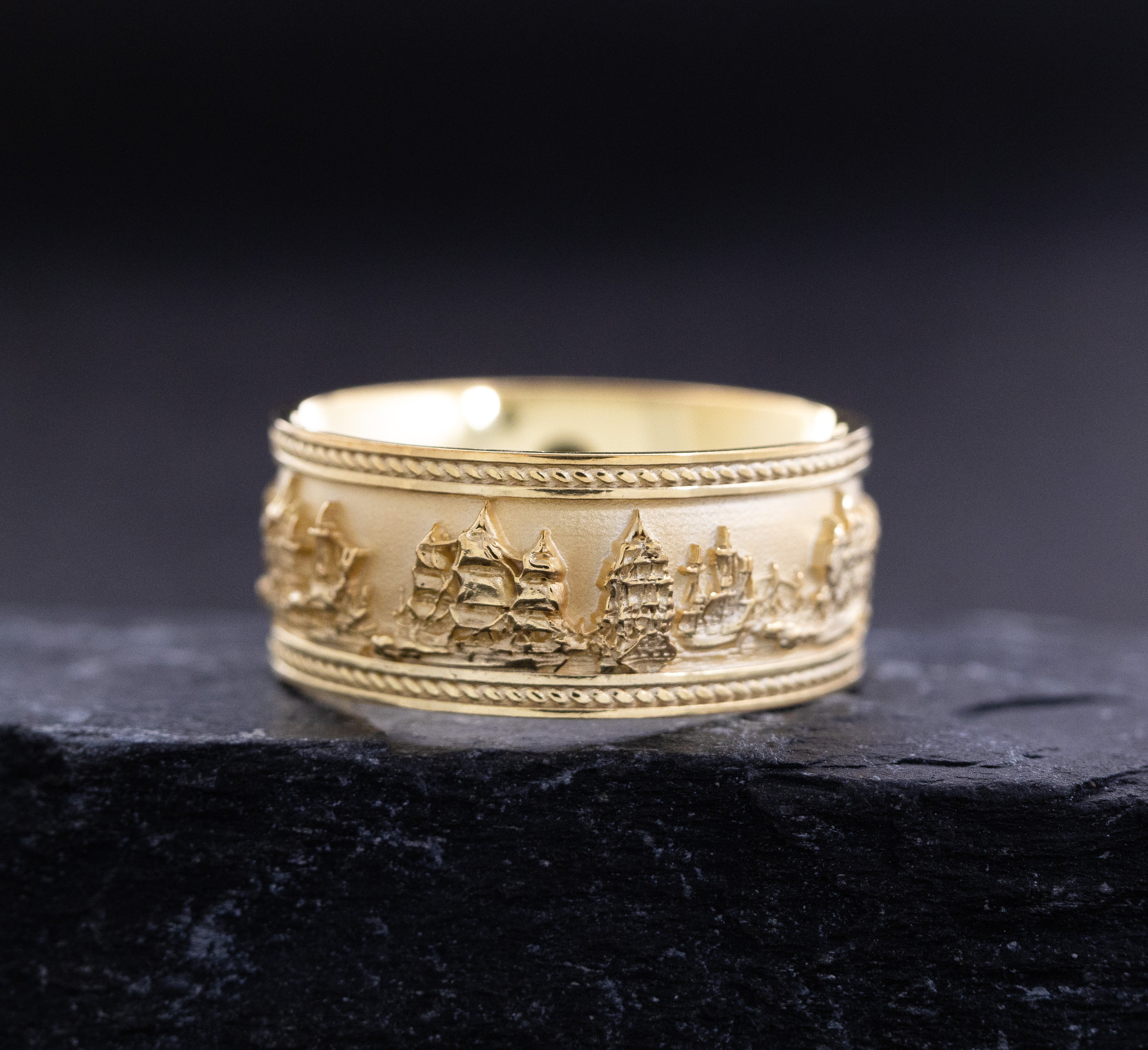 Solid 14k and 18k Yellow Gold Battle of Trafalgar Naval Warfare Band