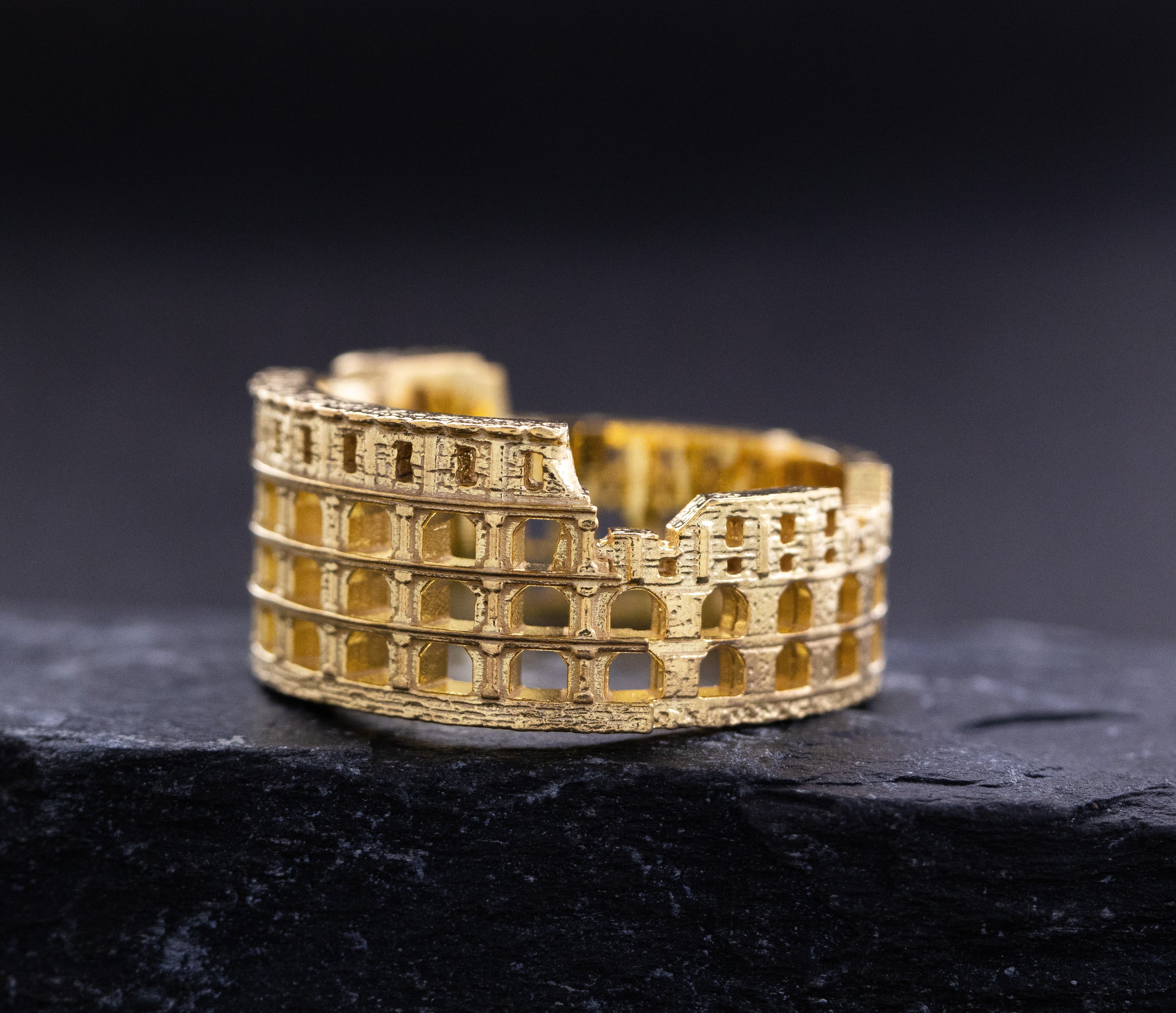 Solid 14k and 18k Yellow Gold Roman Colosseum Band