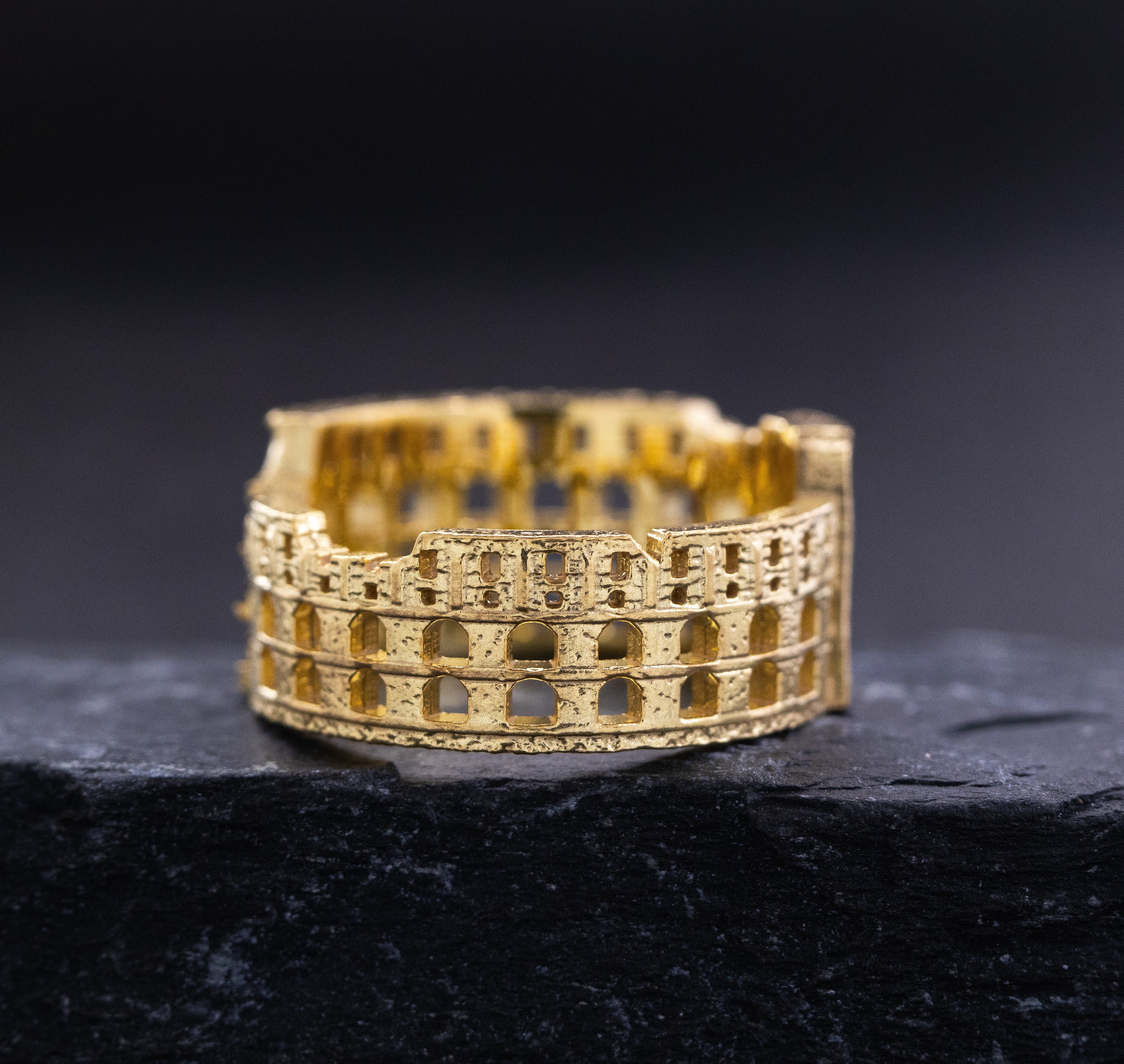 Solid 14k and 18k Yellow Gold Roman Colosseum Band