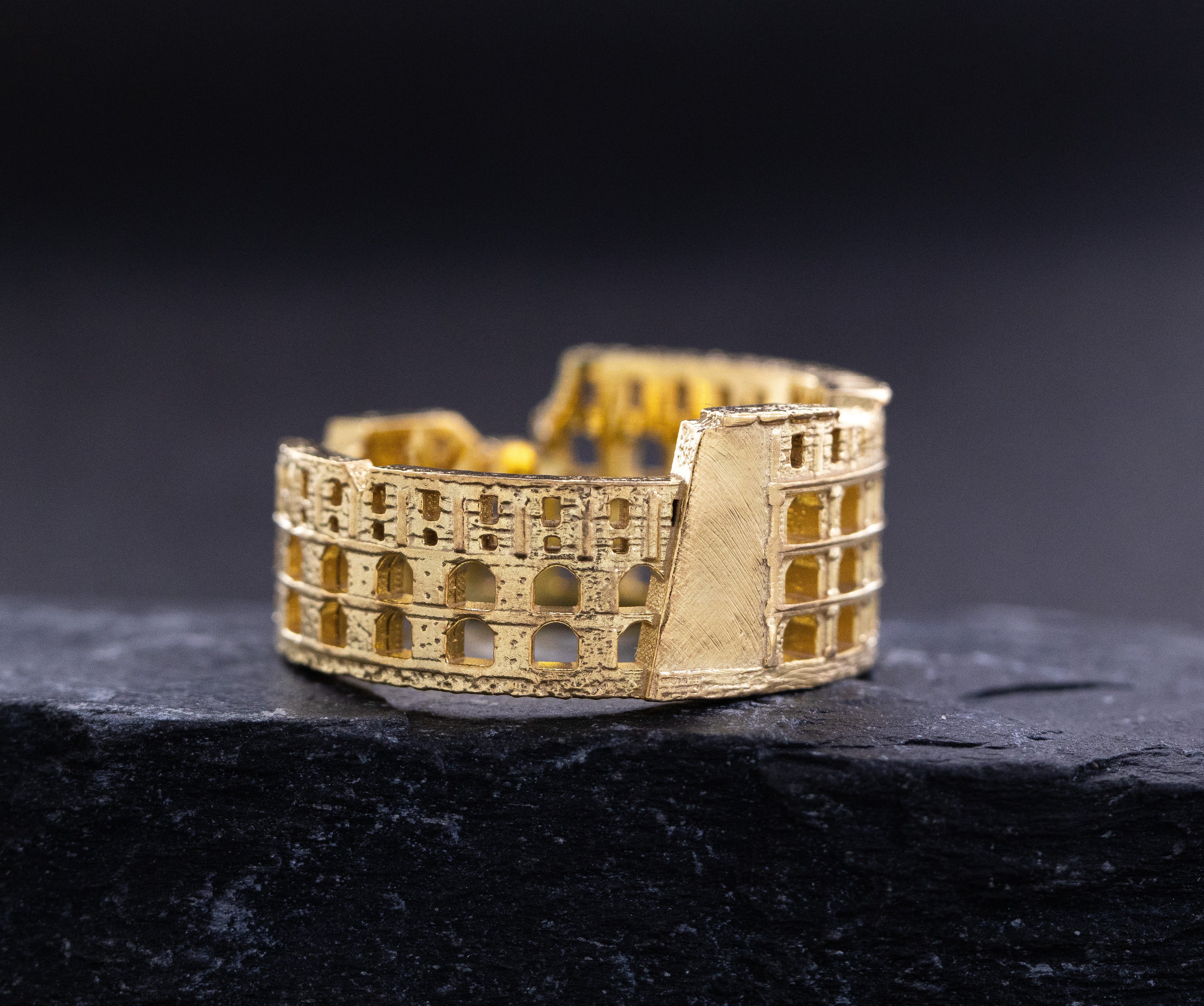 Solid 14k and 18k Yellow Gold Roman Colosseum Band
