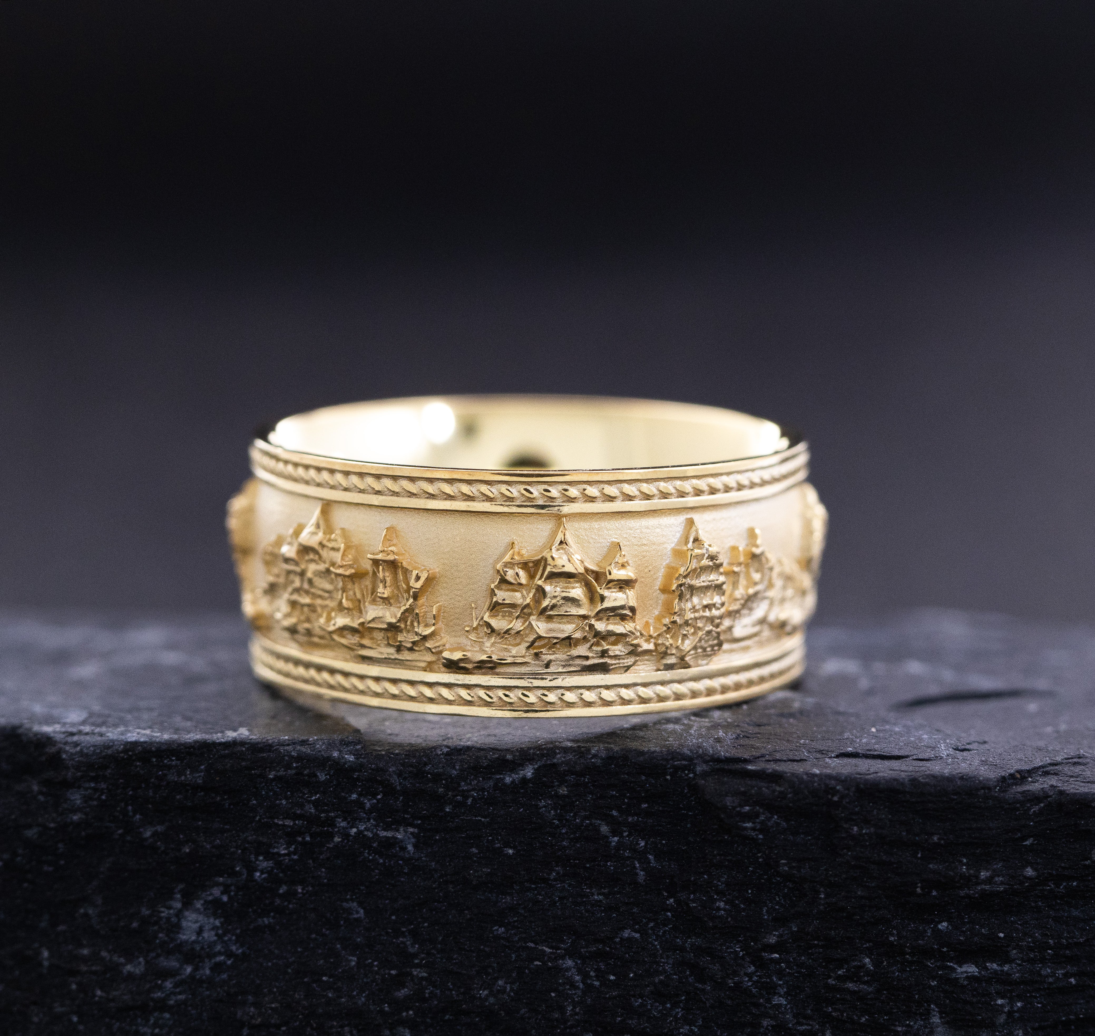 Solid 14k and 18k Yellow Gold Battle of Trafalgar Naval Warfare Band