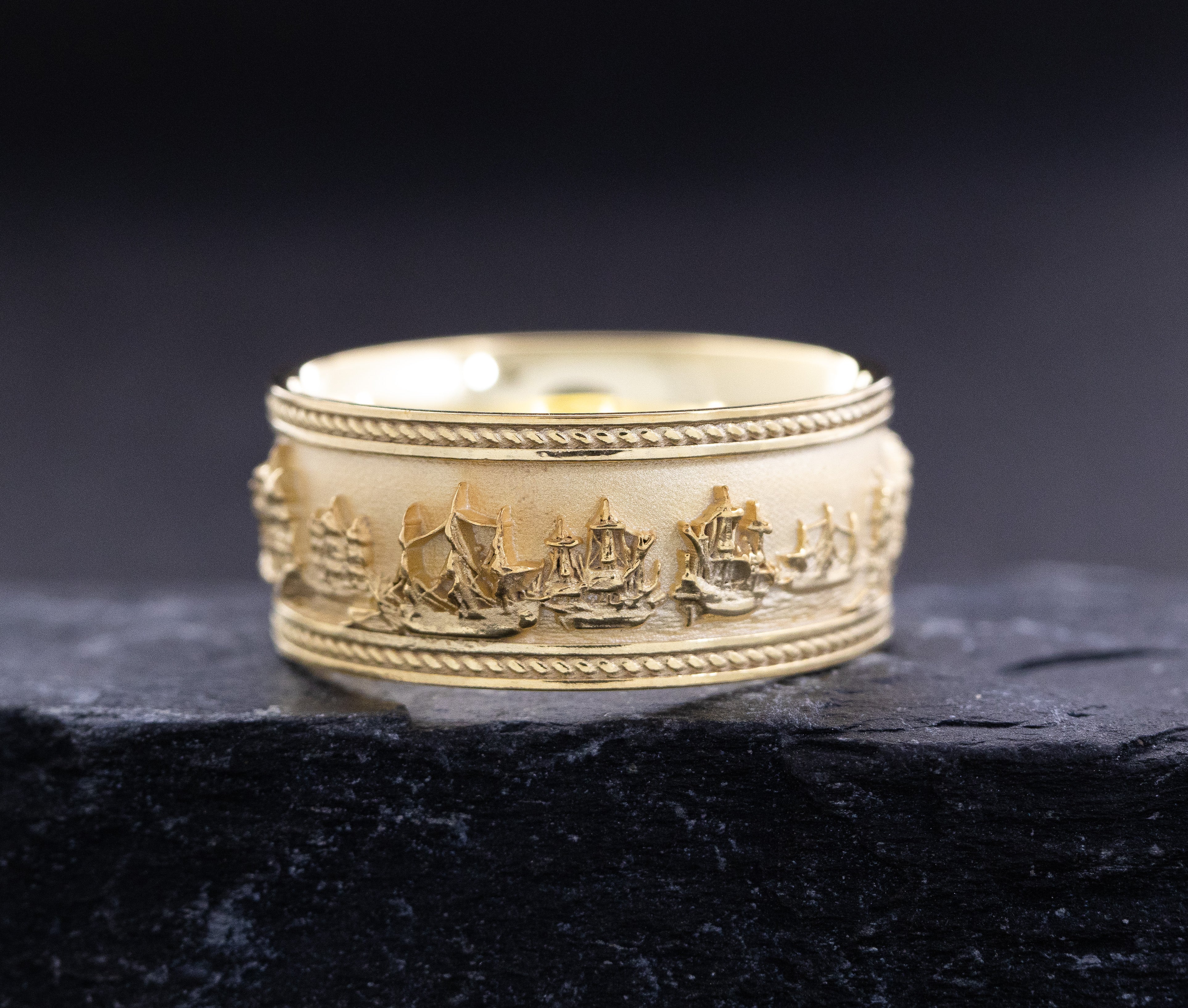 Solid 14k and 18k Yellow Gold Battle of Trafalgar Naval Warfare Band