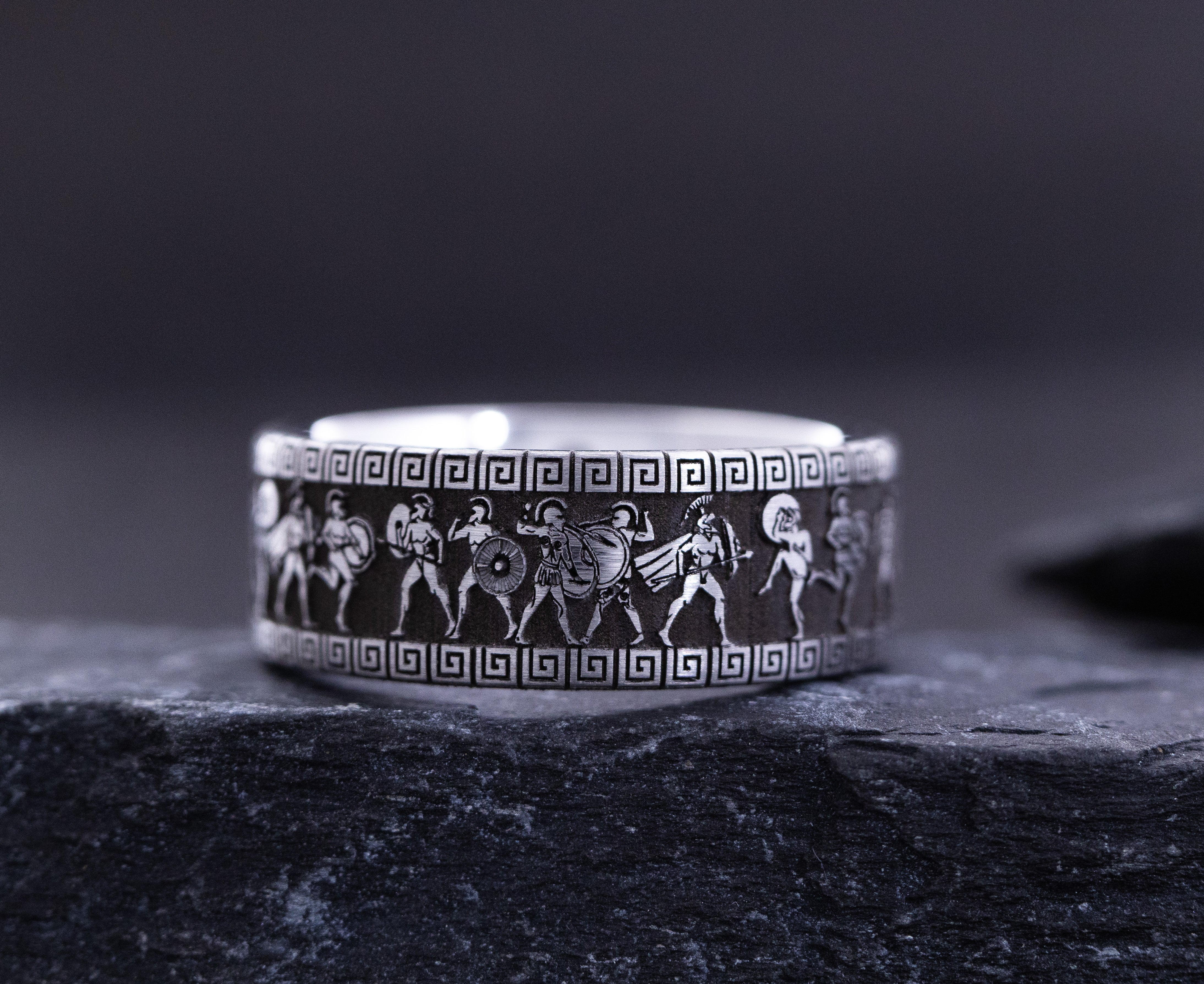 9mm Deep Engraved Tungsten Ring with Ancient Greek Warriors