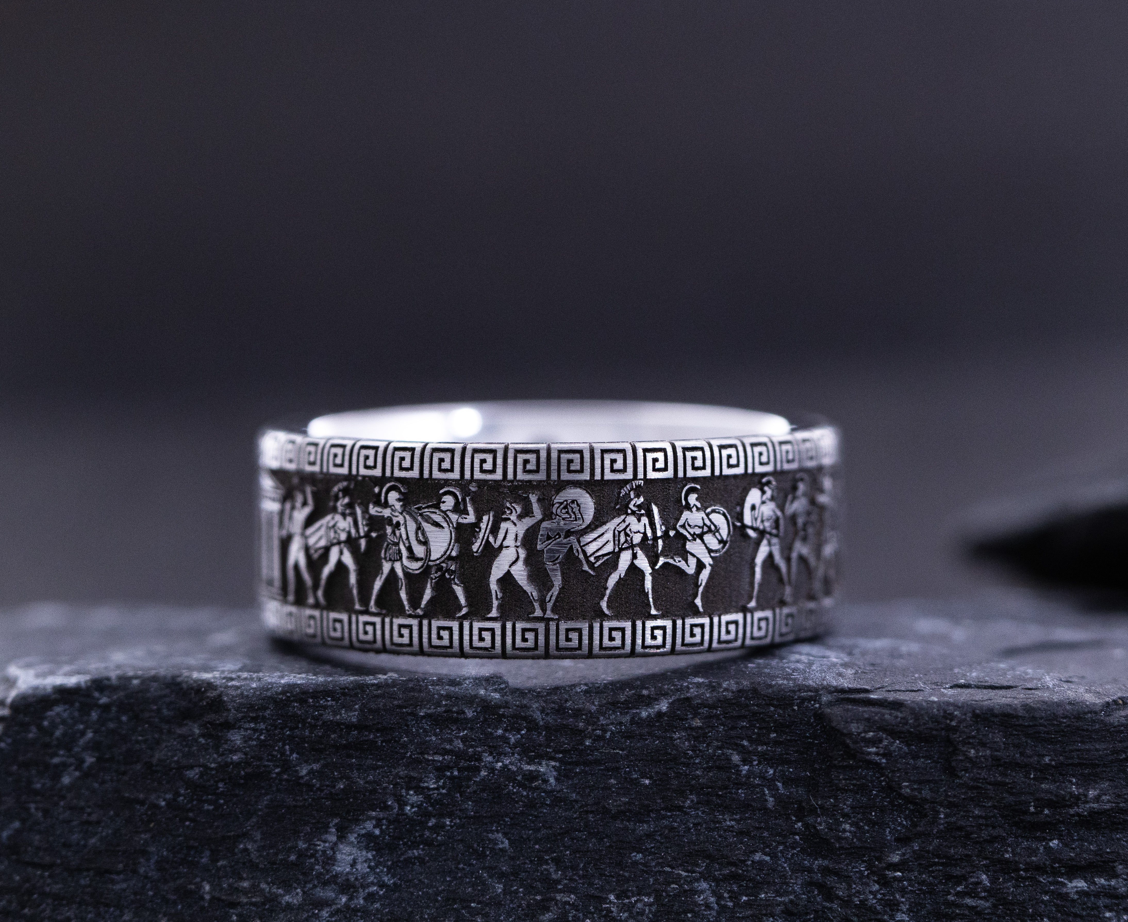 9mm Deep Engraved Tungsten Ring with Ancient Greek Warriors