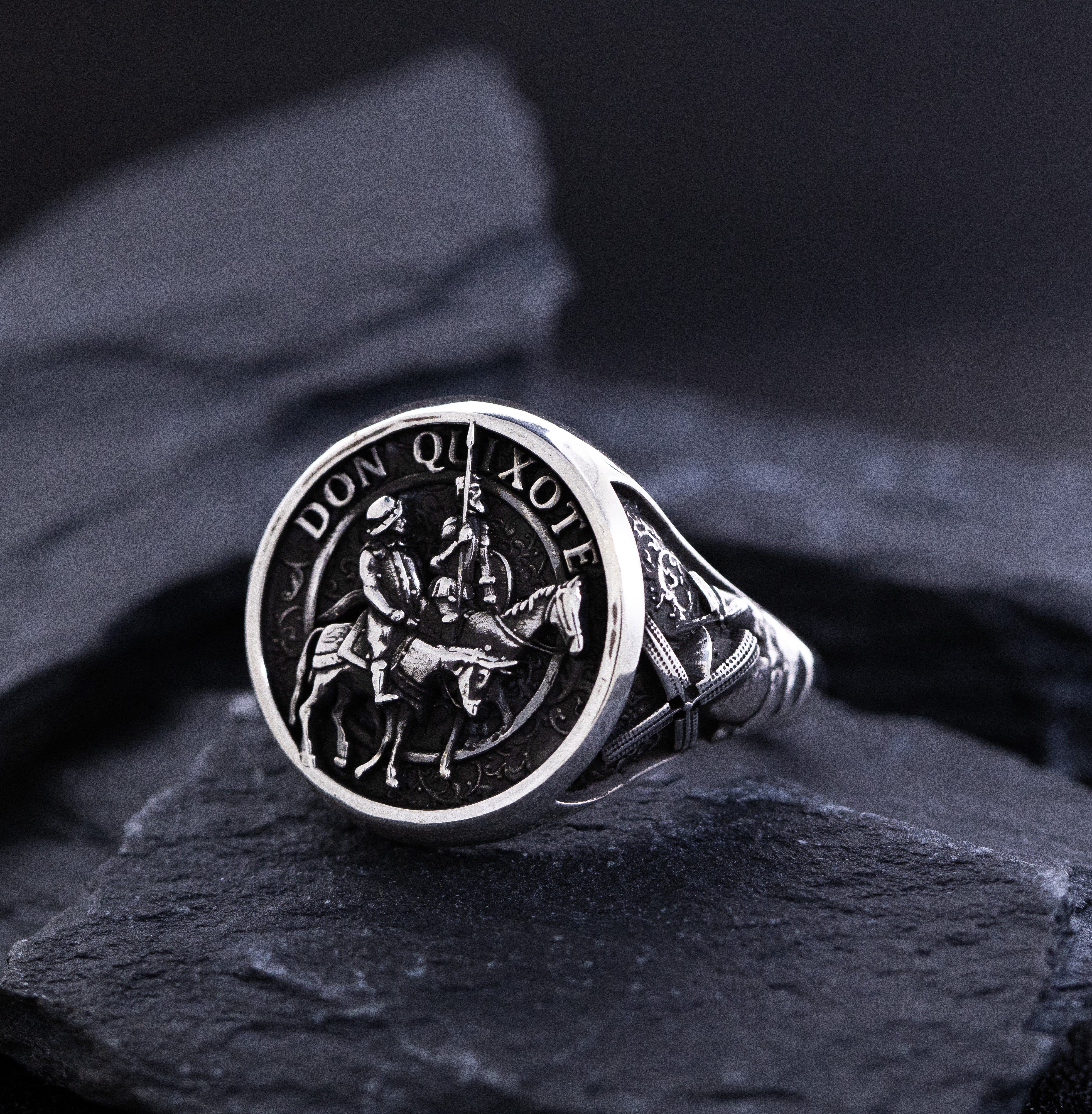 Spanish Style Sterling Silver Signet Ring Inspired Don Quixote