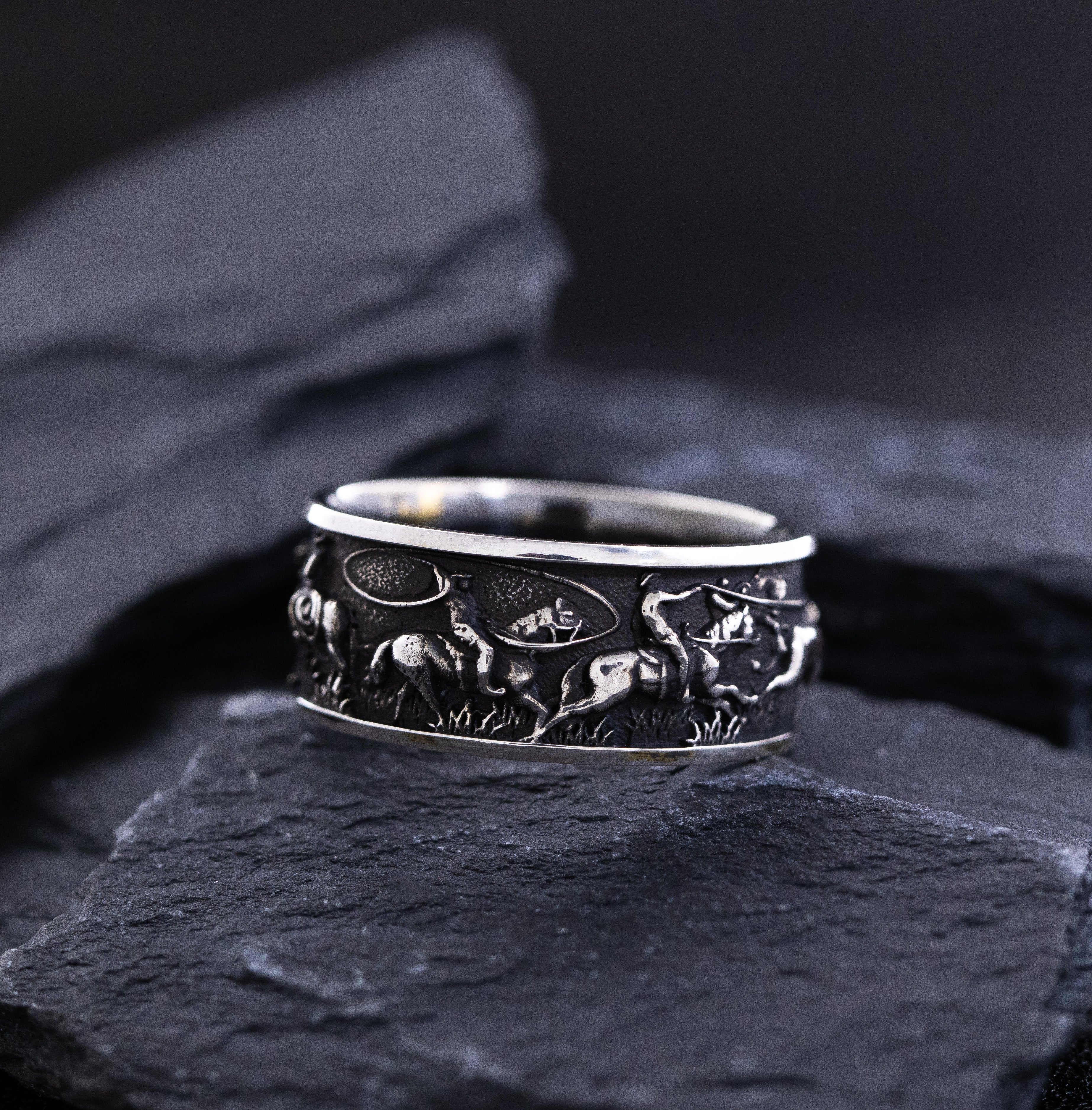 10mm Sterling Silver Band with Western Cowboys